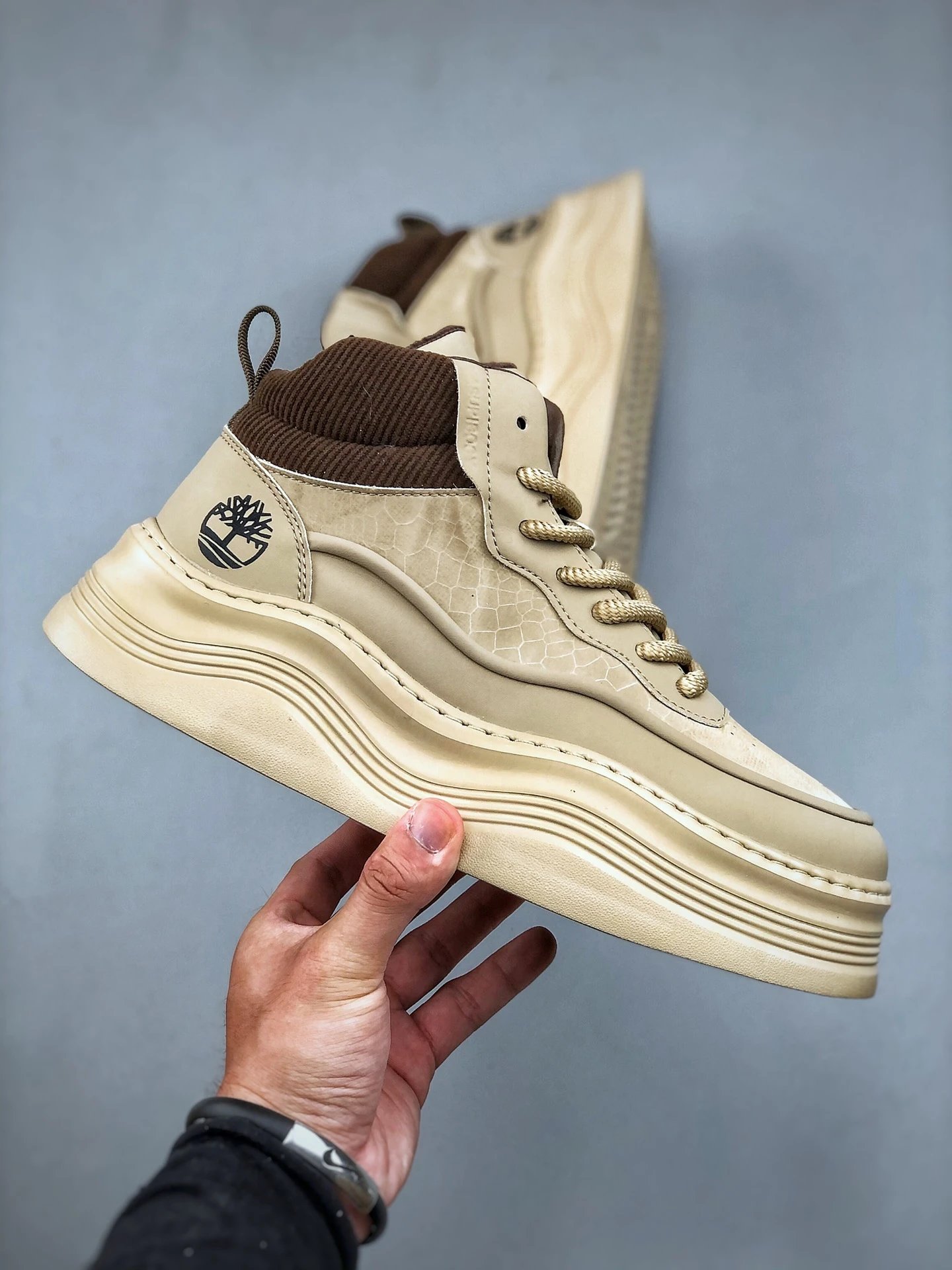 Chunky Leather High Top Boots Sandstone Beige - Gallery Image 4 - Detailed View