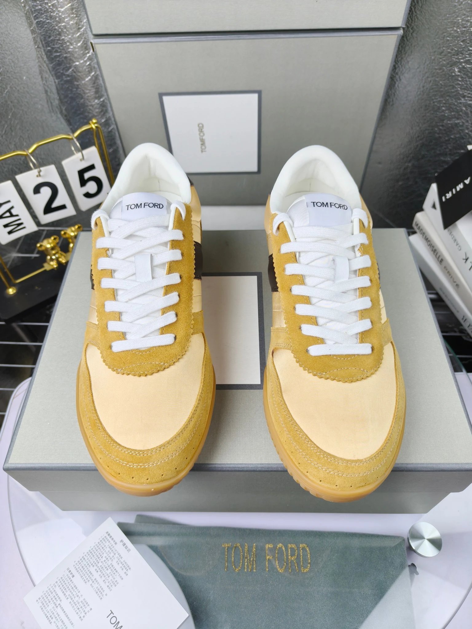 Retro Suede Leather Sneakers Amber Beige - Gallery Image 3 - Detailed View