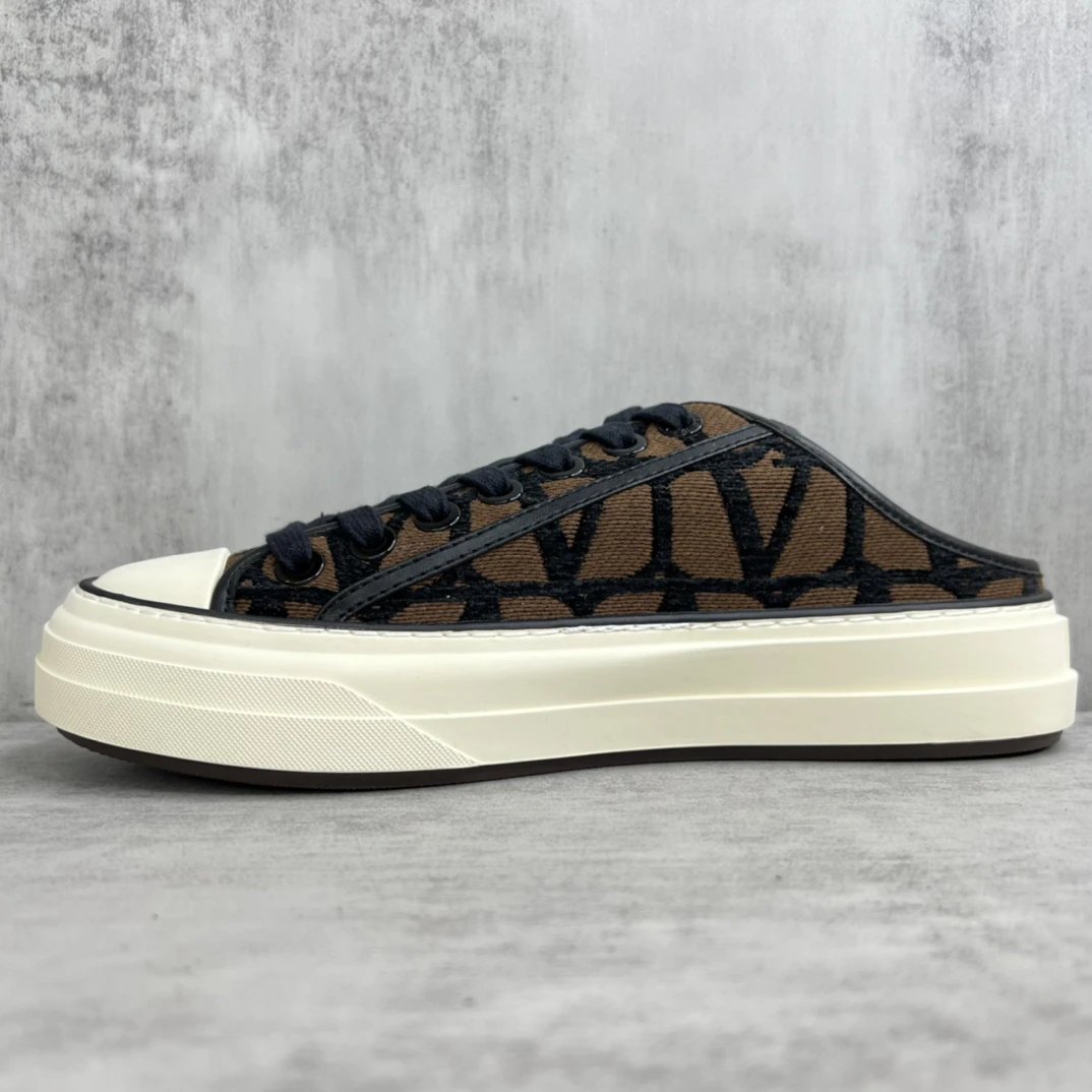 Low Top Canvas Sneakers with Leather Trim Chestnut Brown - Gallery Image 7 - Detailed View