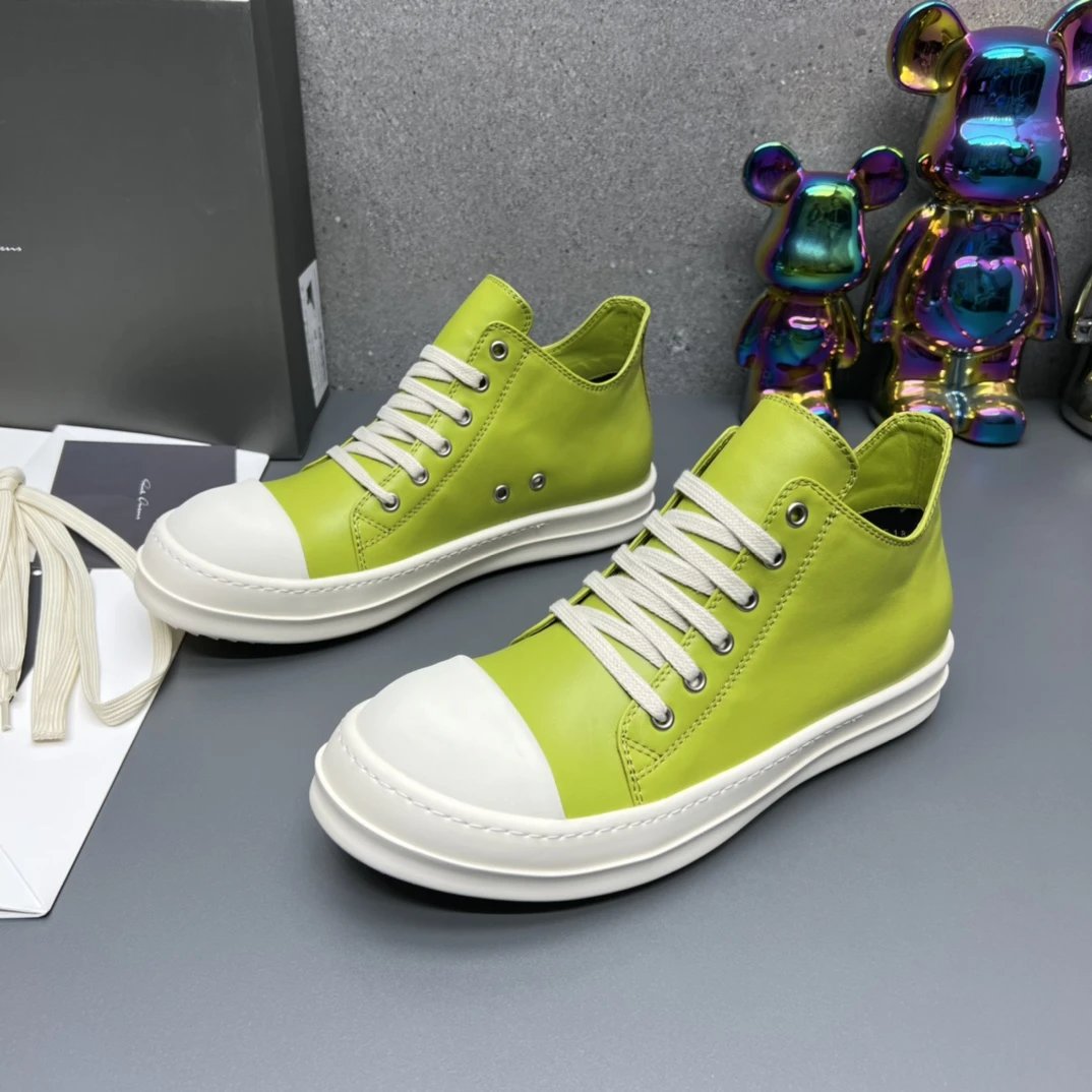 Rick Owens Leather Sneakers Green - Gallery Image 2 - Detailed View