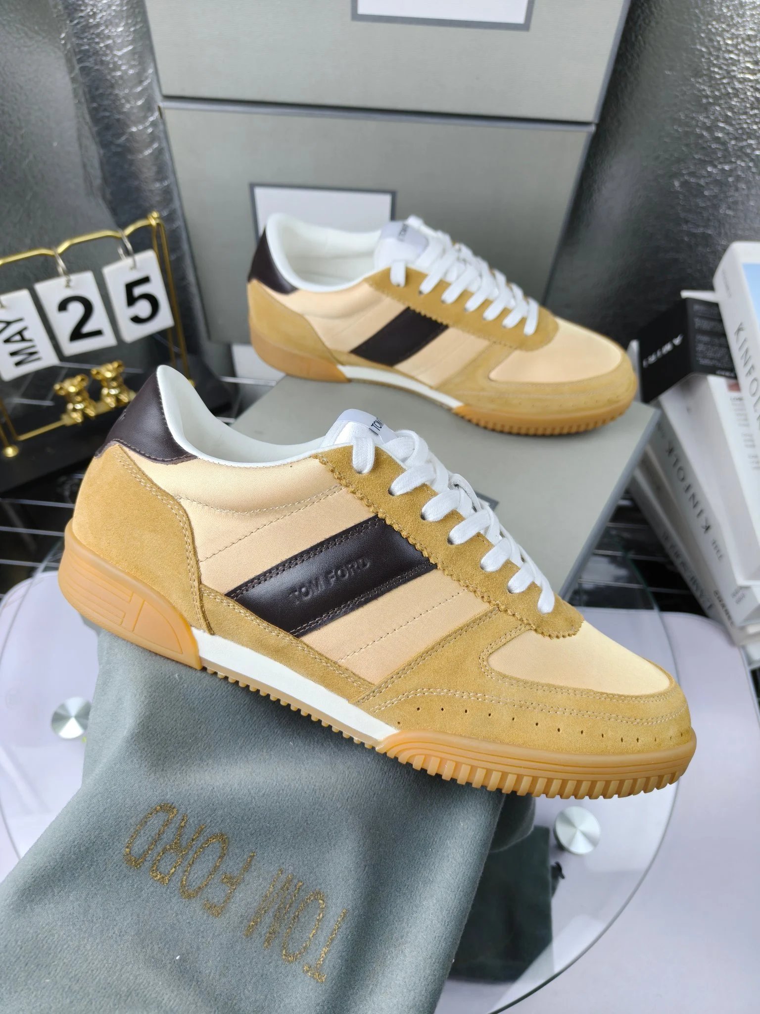 Retro Suede Leather Sneakers Amber Beige - Gallery Image 4 - Detailed View
