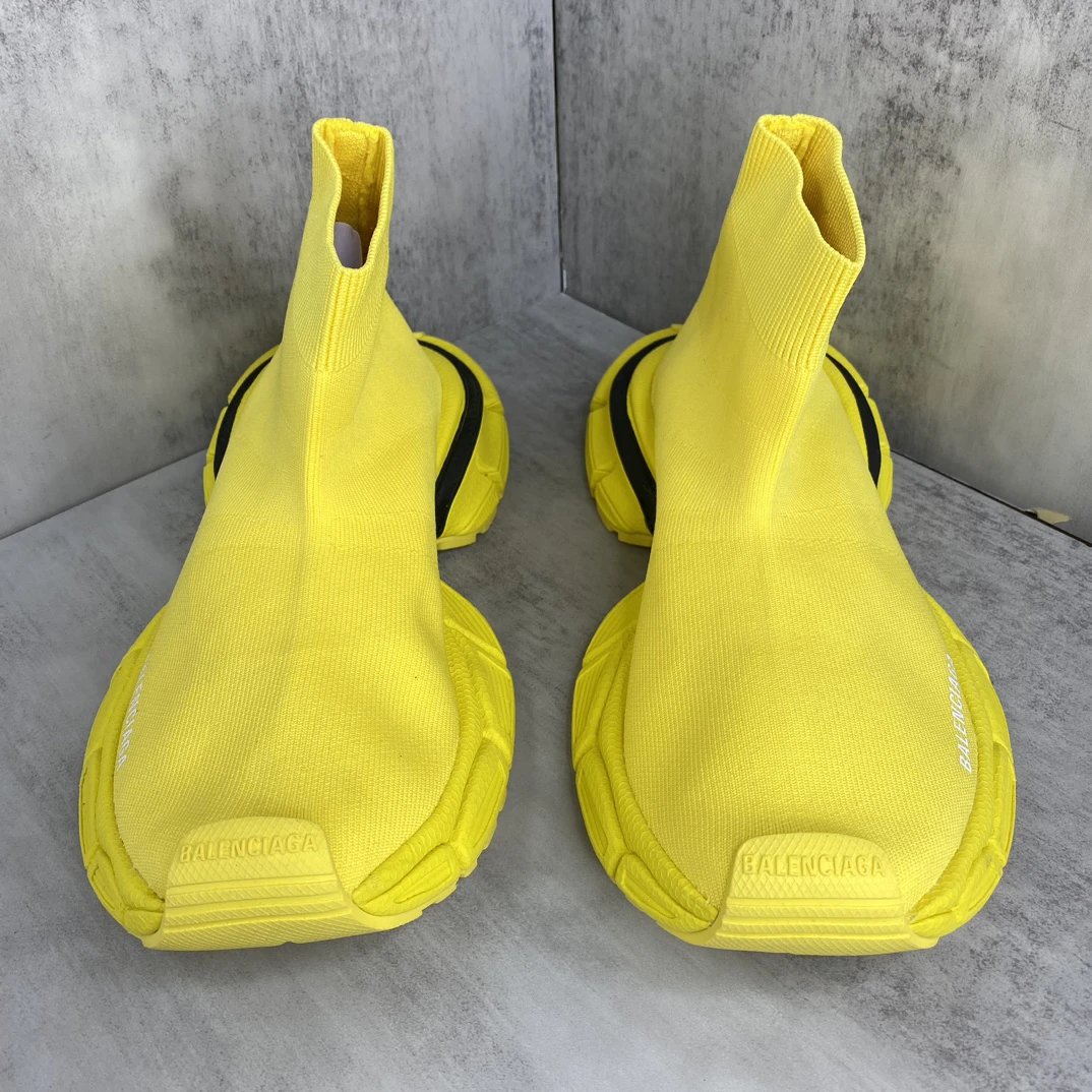 3XL Sock Sneakers Knit High Top Retro Sport Fluoro Yellow - Gallery Image 4 - Detailed View