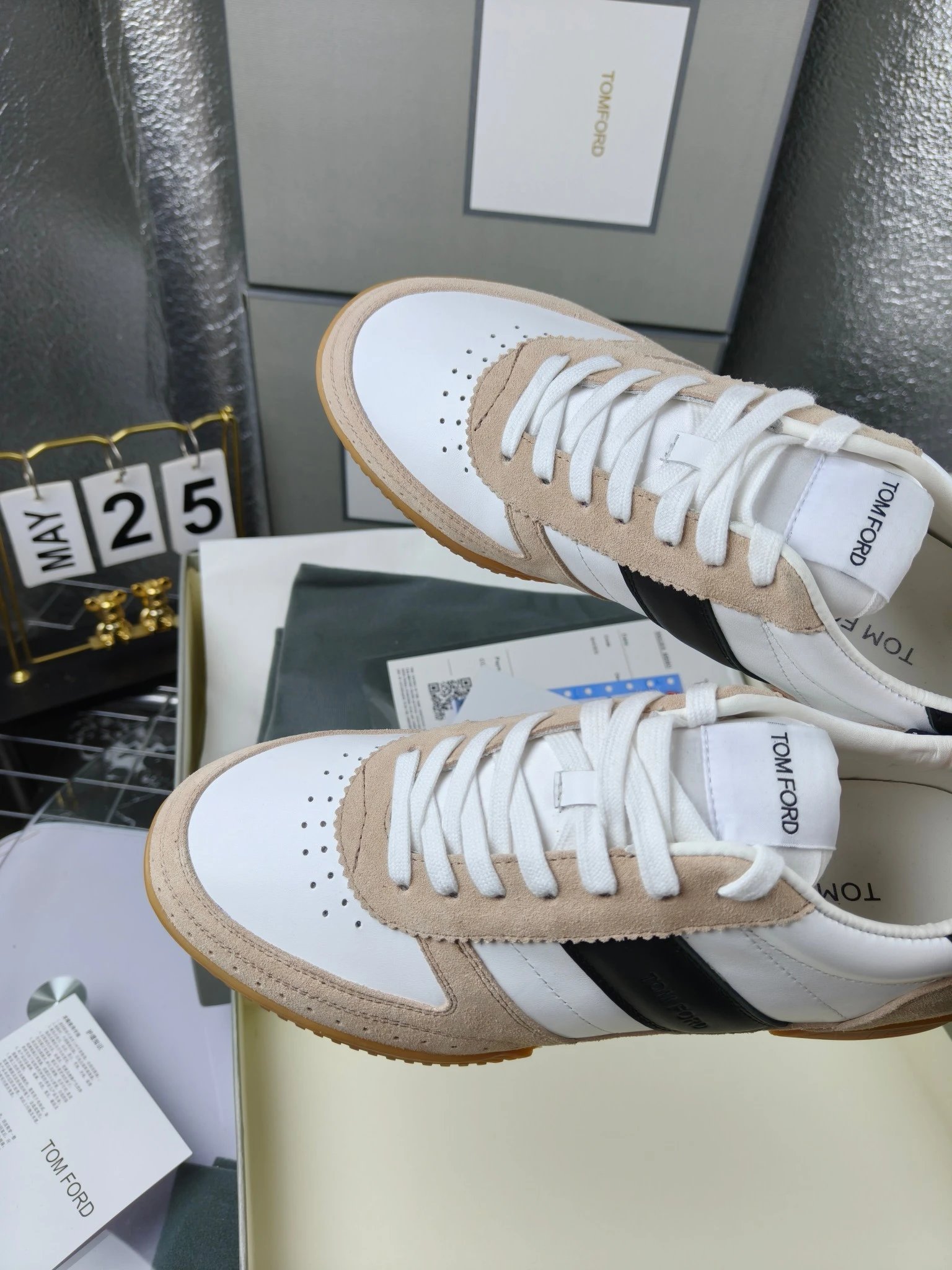 Retro Suede Leather Sneakers Ivory Black - Gallery Image 7 - Detailed View