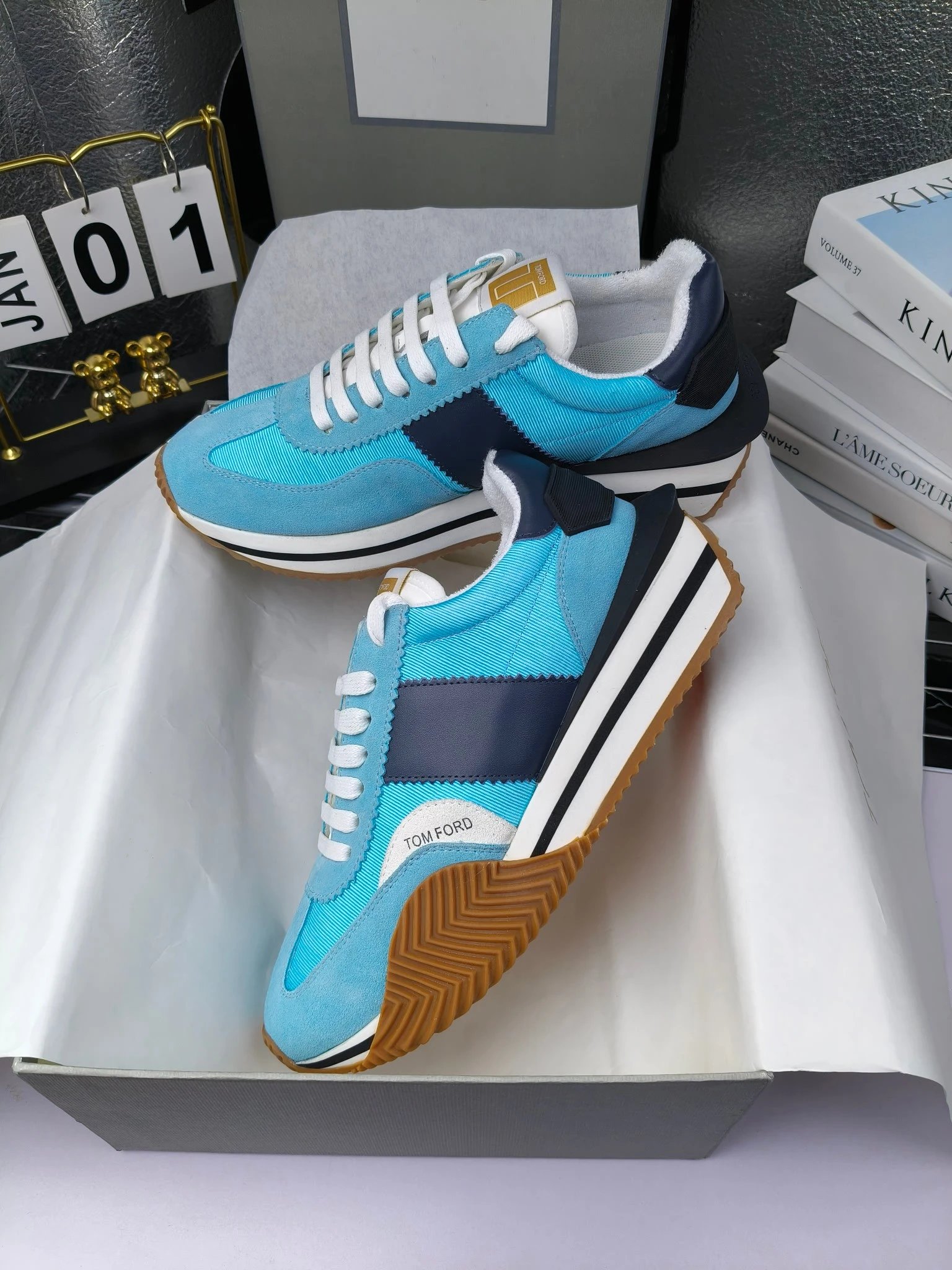 Retro Suede Leather Sneakers Sky Blue - Gallery Image 5 - Detailed View