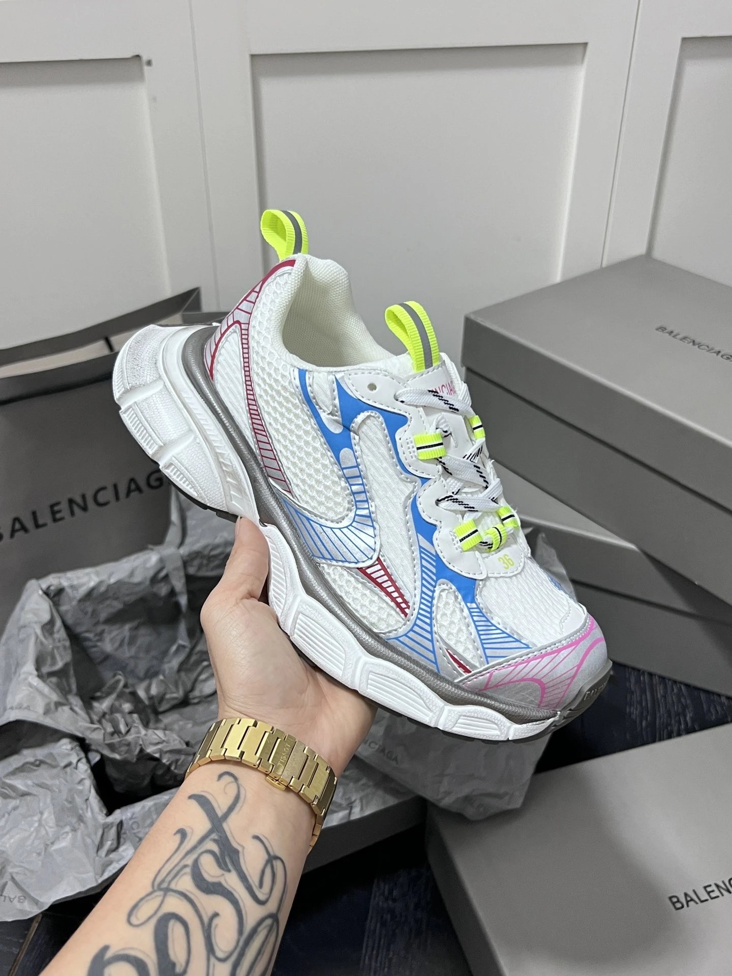 Chunky Leather Mesh Dad Sneakers Retro Sport Jet Black - Gallery Image 6 - Detailed View