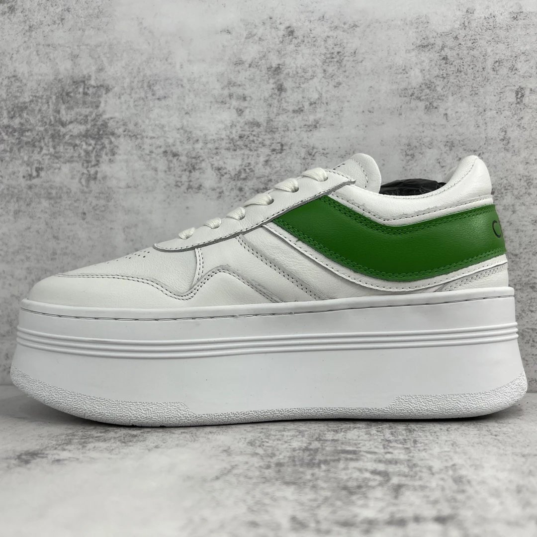Platform Leather Sneakers with Triomphe Detail in Emerald - Gallery Image 7 - Detailed View