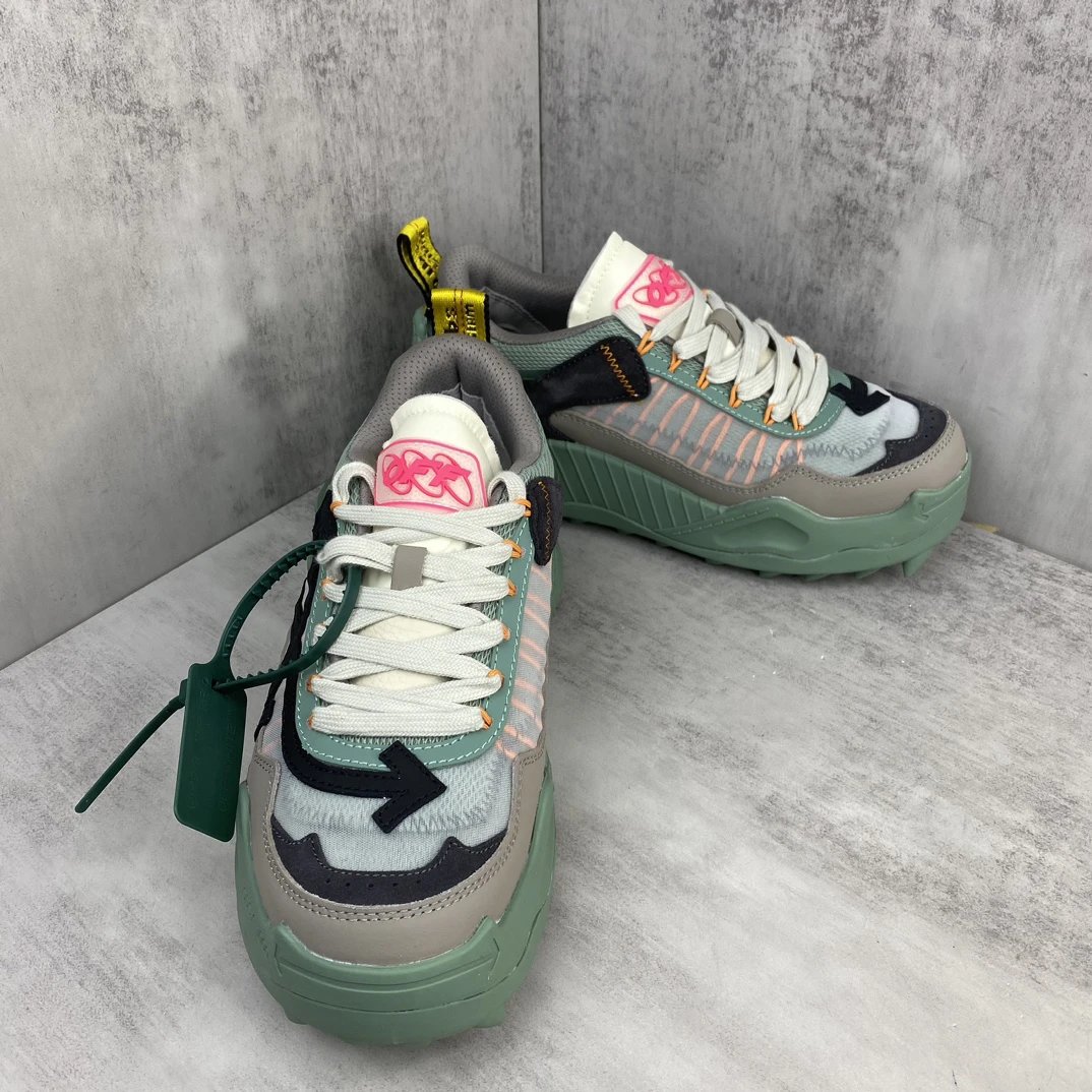 Trail Running Sneakers Oxford Leather Mesh Sage Green - Gallery Image 2 - Detailed View