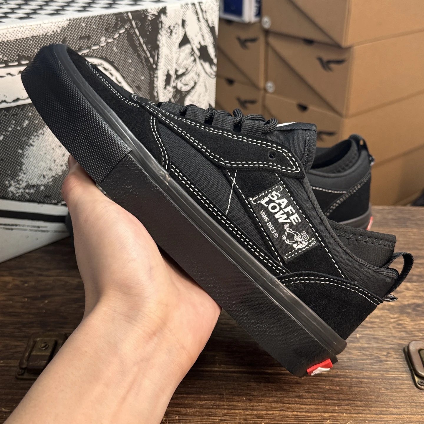 Low Top Suede Skate Shoes Jet Black - Gallery Image 7 - Detailed View