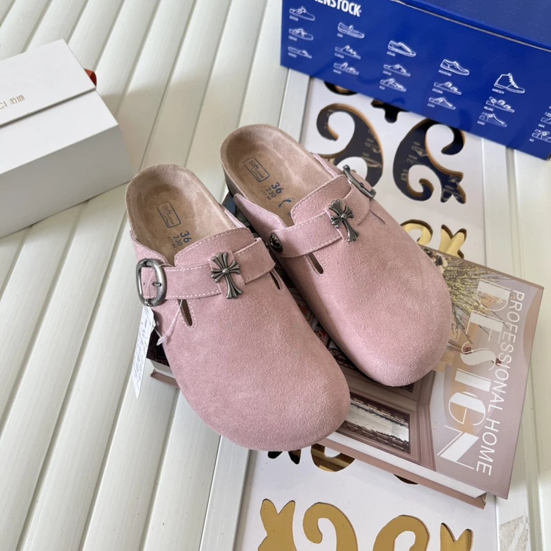 Suede Cross Buckle Closed Toe Clogs Soft Pink - Birkenstock - Cnfans - $38.06