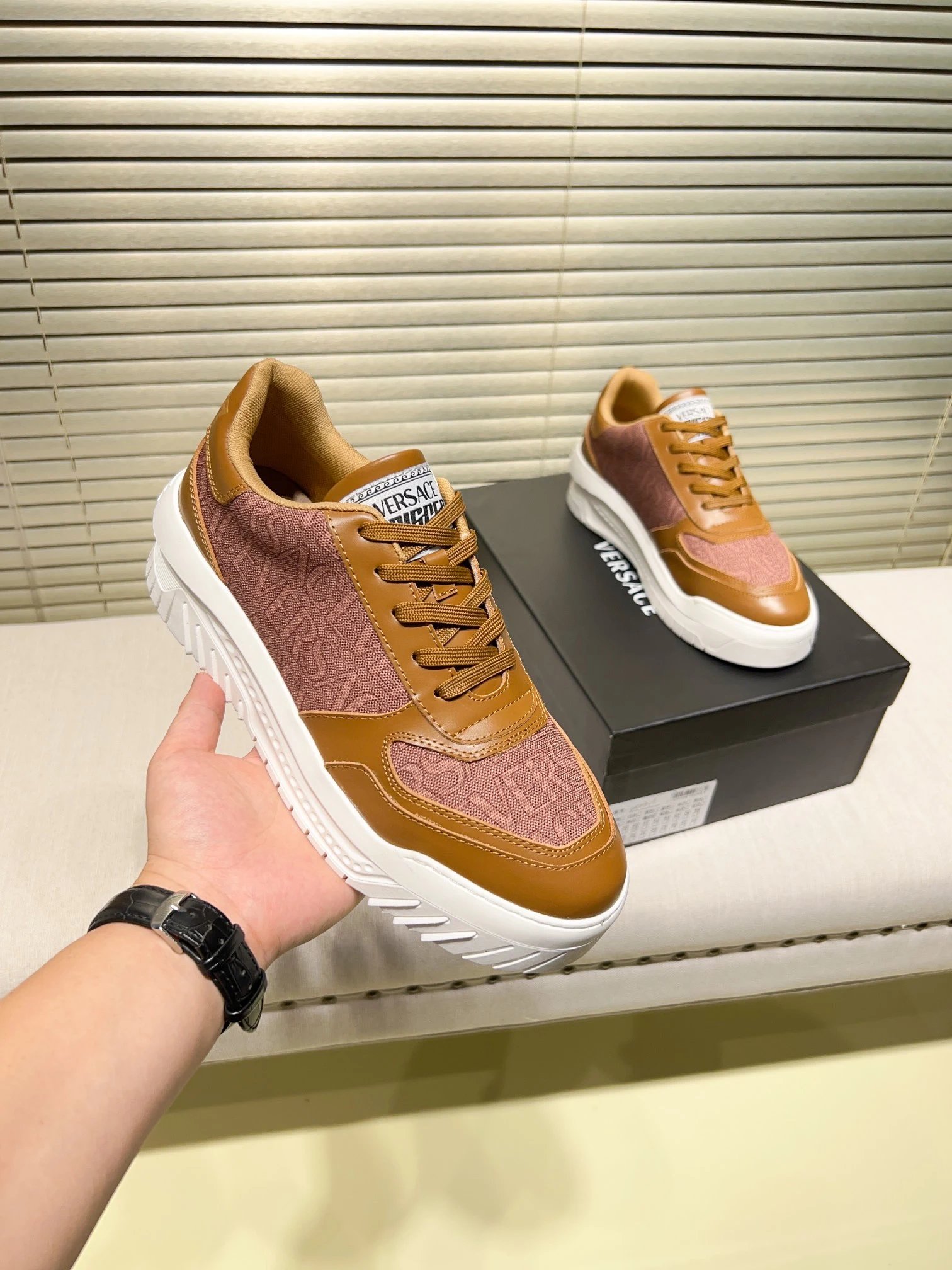 Grace Labyrinth Knit Sneakers Amber Brown - Gallery Image 2 - Detailed View