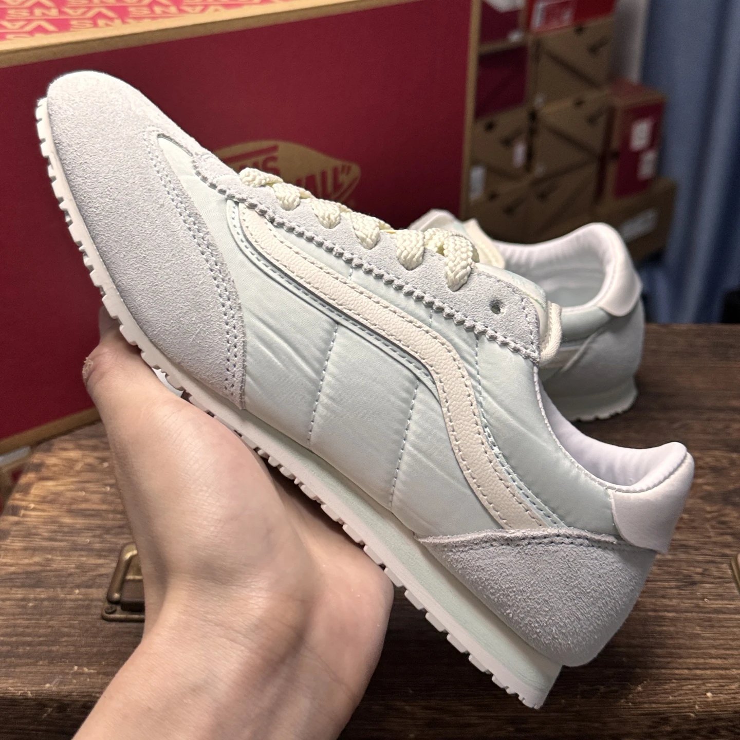 Retro Suede Nylon Low Sneakers Frost White - Gallery Image 7 - Detailed View