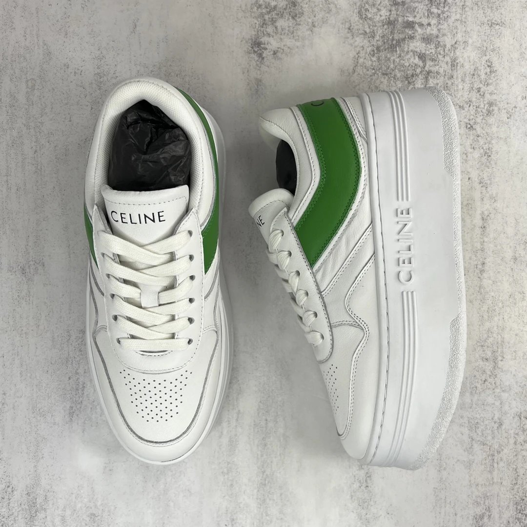 Platform Leather Sneakers with Triomphe Detail in Emerald - Gallery Image 3 - Detailed View