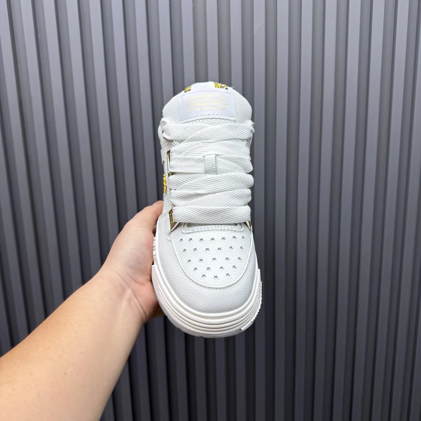 Low Top Leather Skate Shoes Gold Accent Ivory - Gallery Image 4 - Detailed View