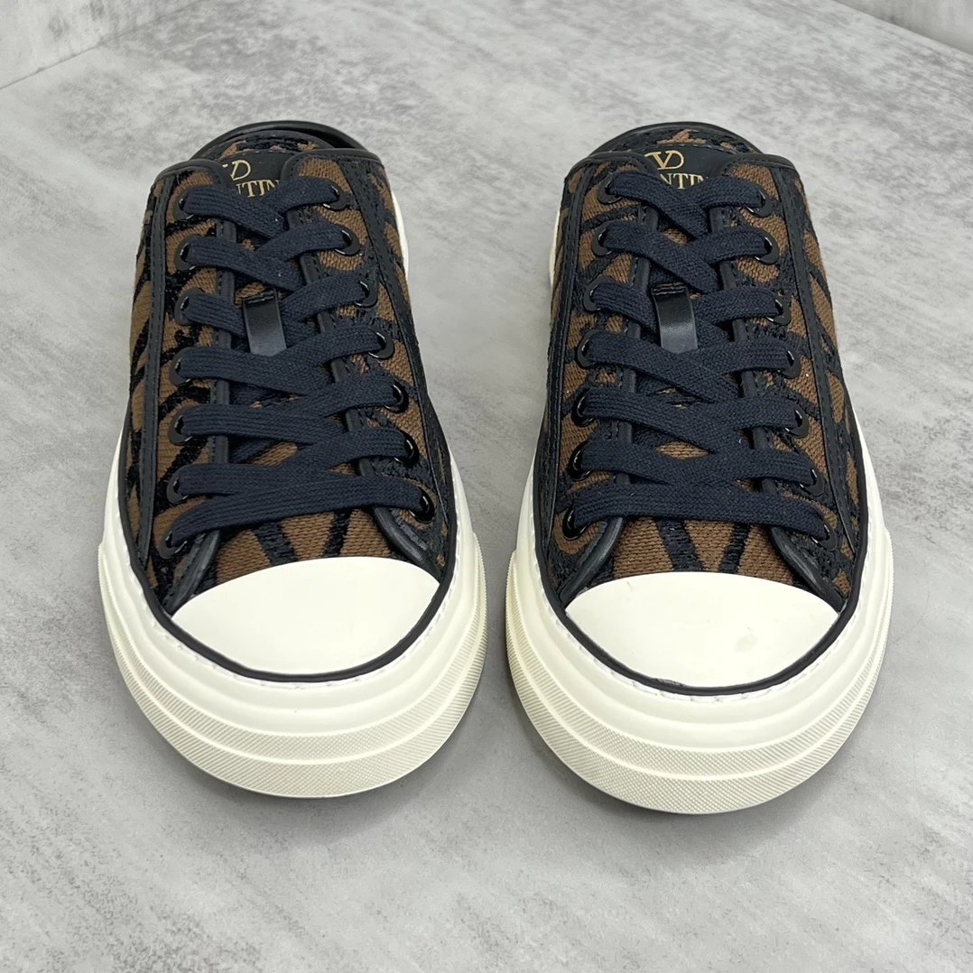 Low Top Canvas Sneakers with Leather Trim Chestnut Brown - Gallery Image 4 - Detailed View