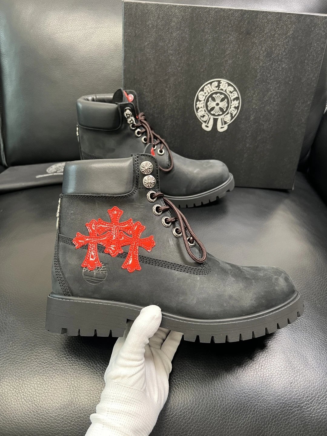 Luxury Leather Cross Boots Onyx Black - Gallery Image 4 - Detailed View