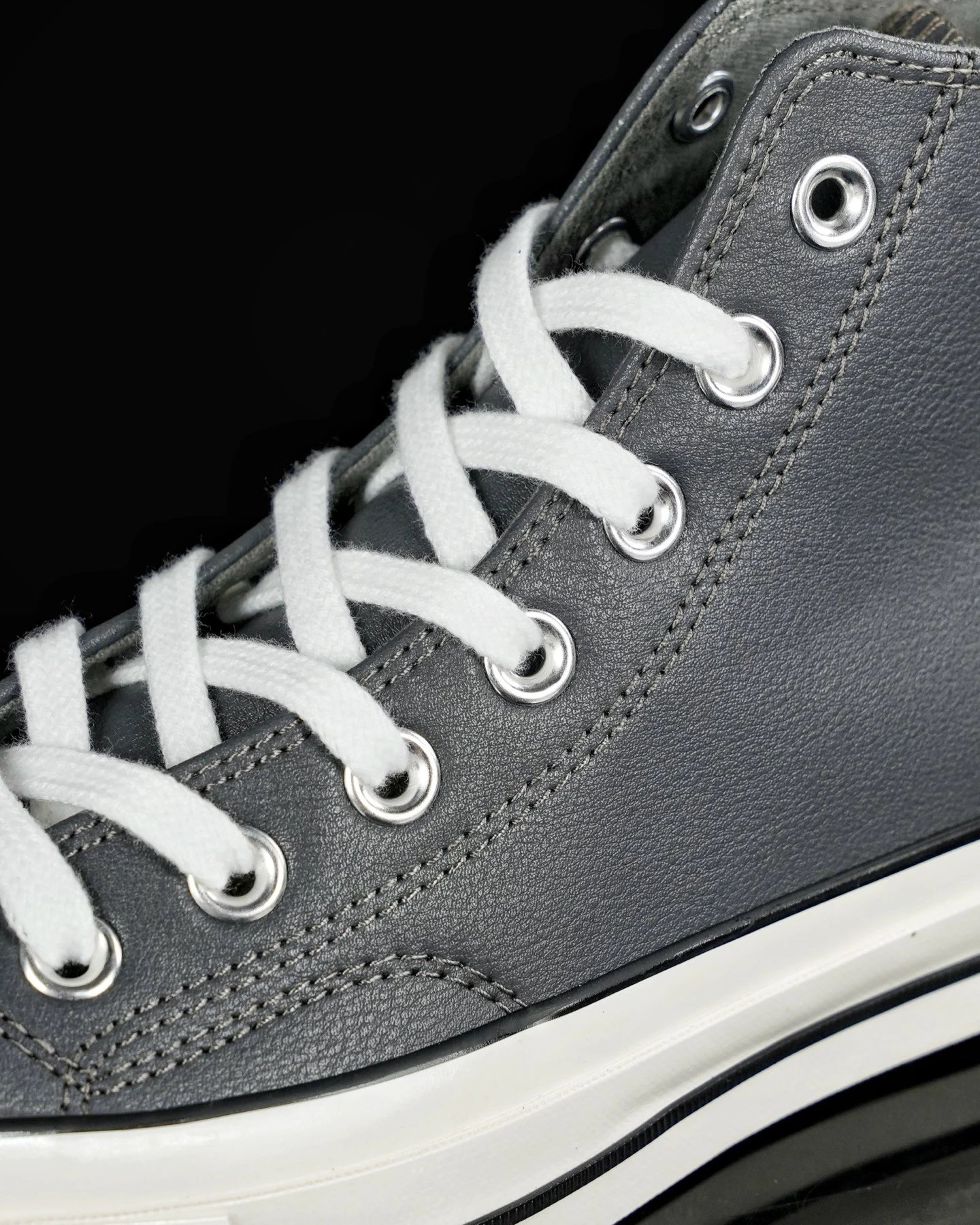 Vintage Leather High Top Sneakers Retro Gray - Gallery Image 4 - Detailed View