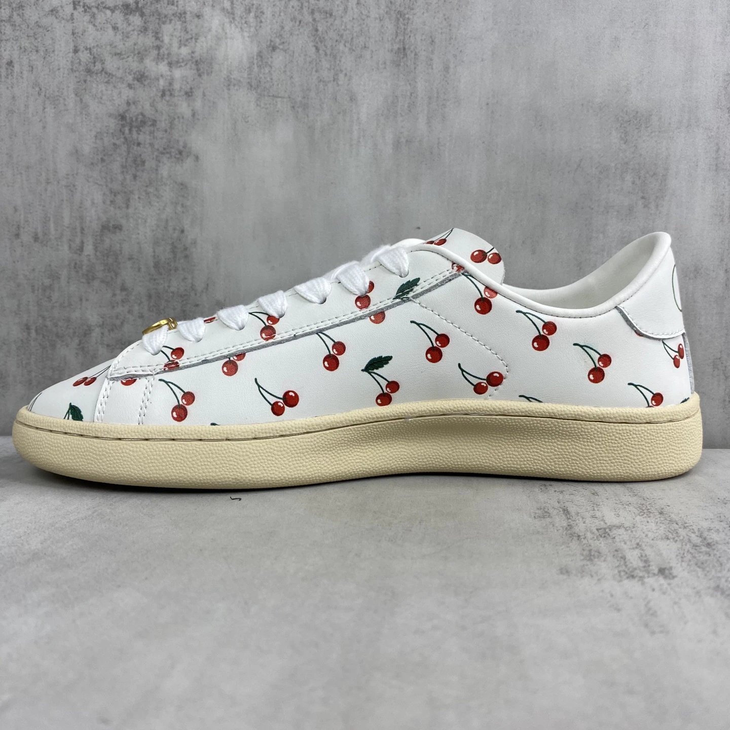 Cherry Print Leather Low Top Sneakers Ivory - Gallery Image 7 - Detailed View