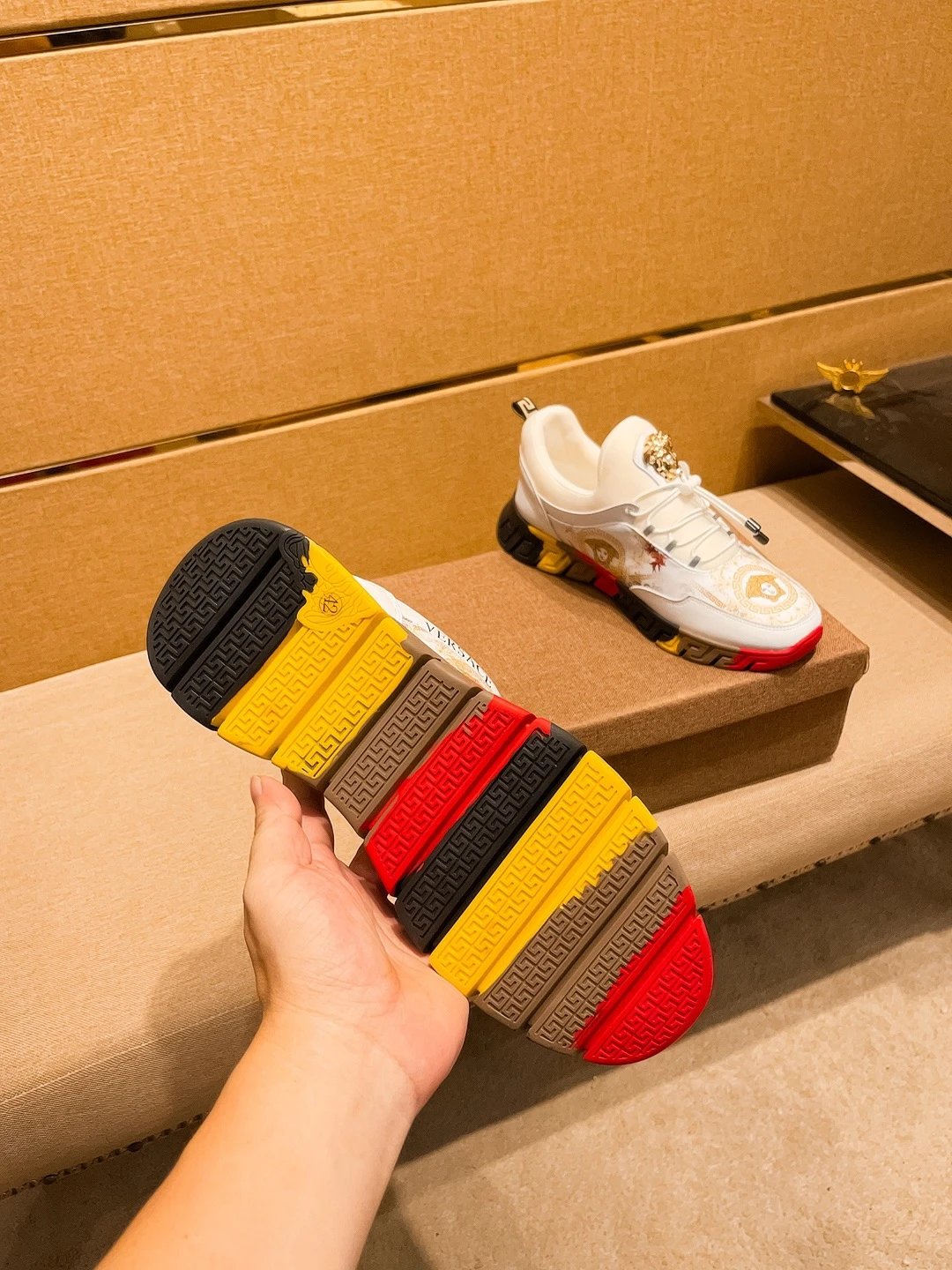 Baroque Leather Sneakers Multicolor Trim - Gallery Image 8 - Detailed View