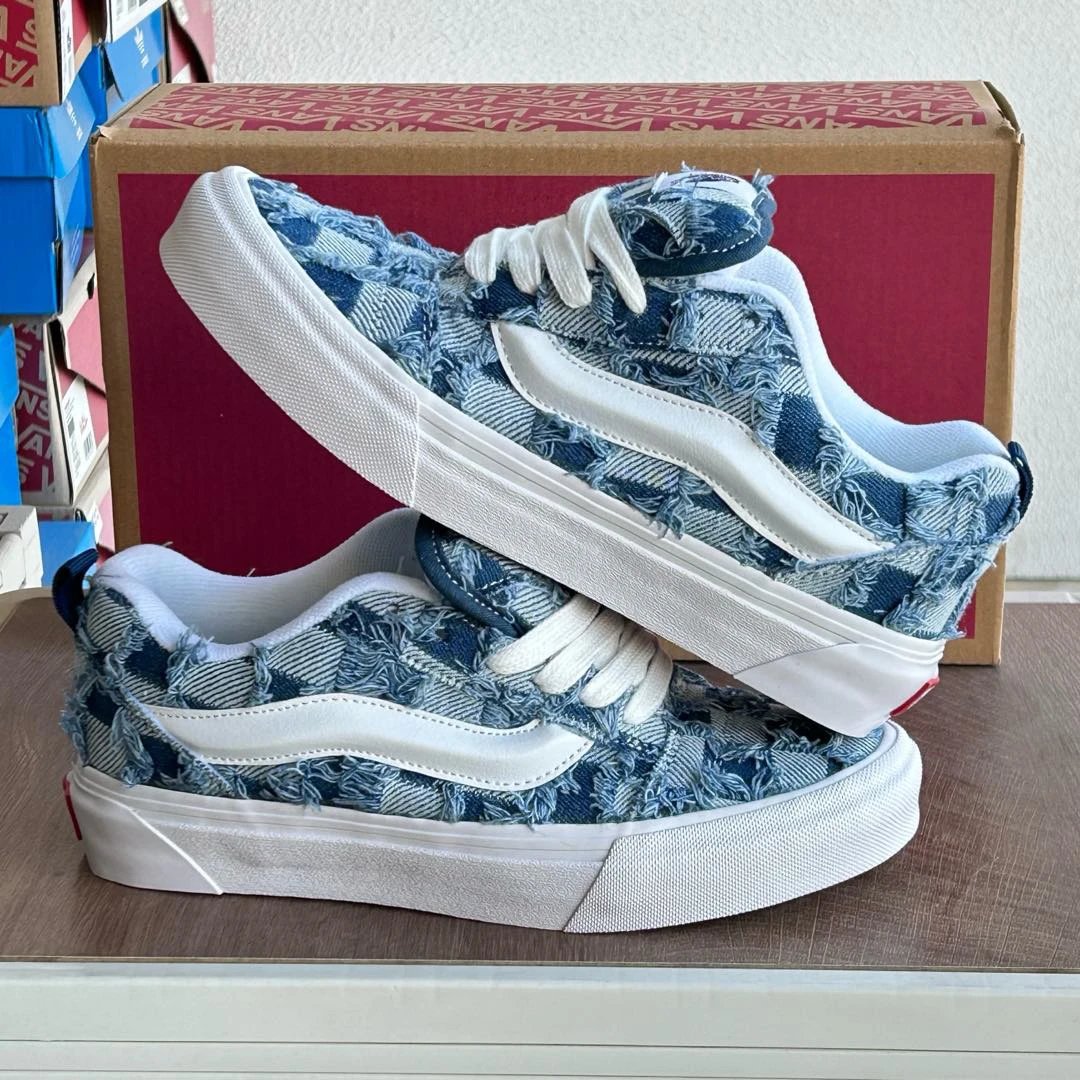 Plaid Denim Low Top Skate Shoes Indigo - Gallery Image 3 - Detailed View