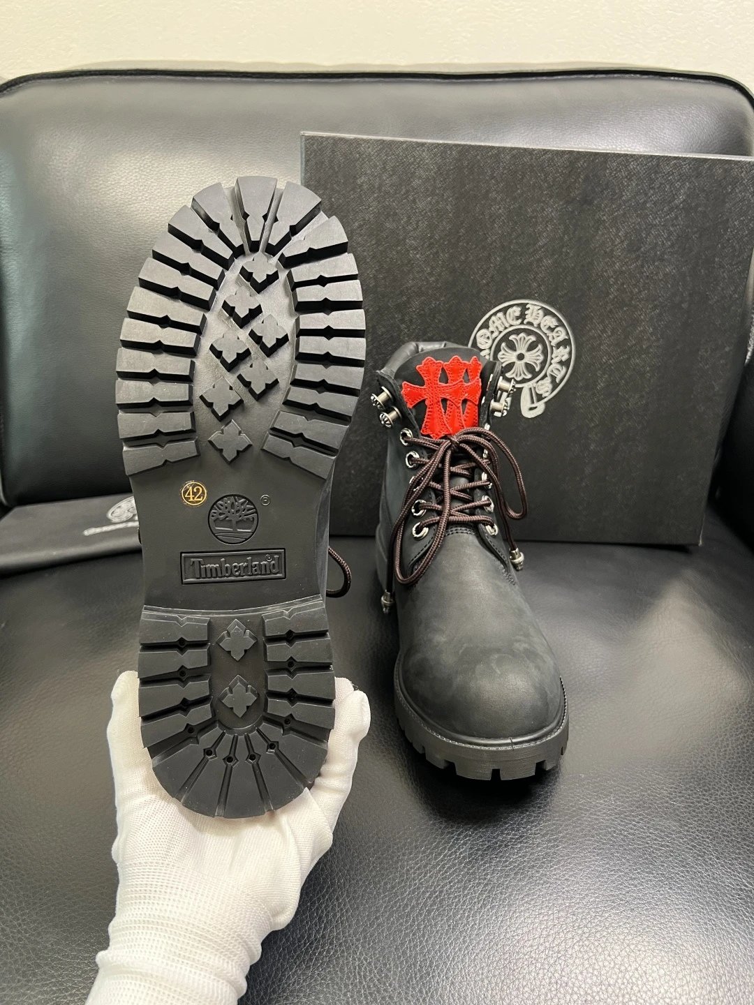 Luxury Leather Cross Boots Onyx Black - Gallery Image 9 - Detailed View