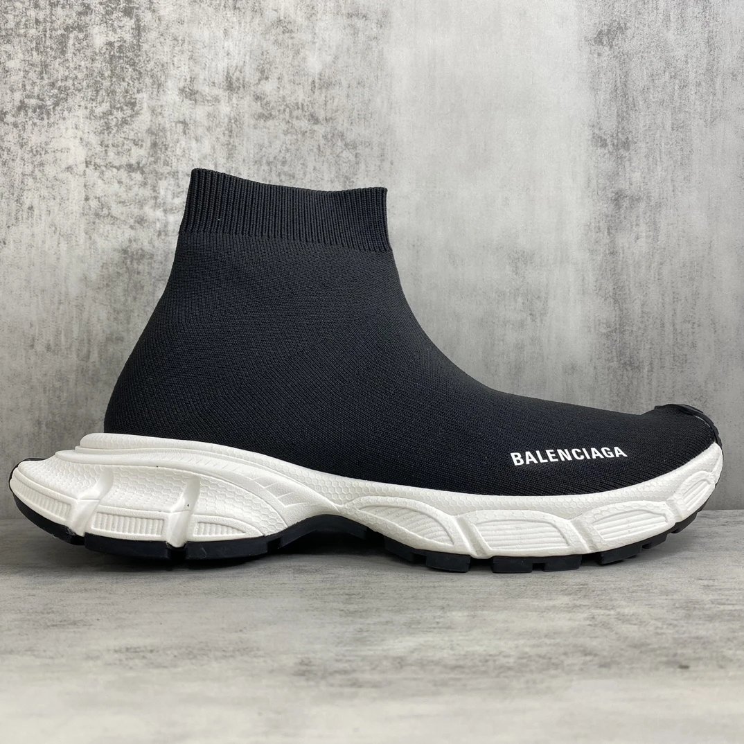 Sock Sneakers Knit High Top Chunky Sole Retro White - Gallery Image 6 - Detailed View