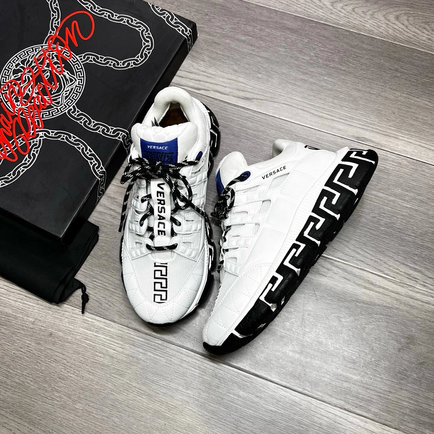 Luxury Leather Mesh Sneakers Ivory White - Gallery Image 5 - Detailed View