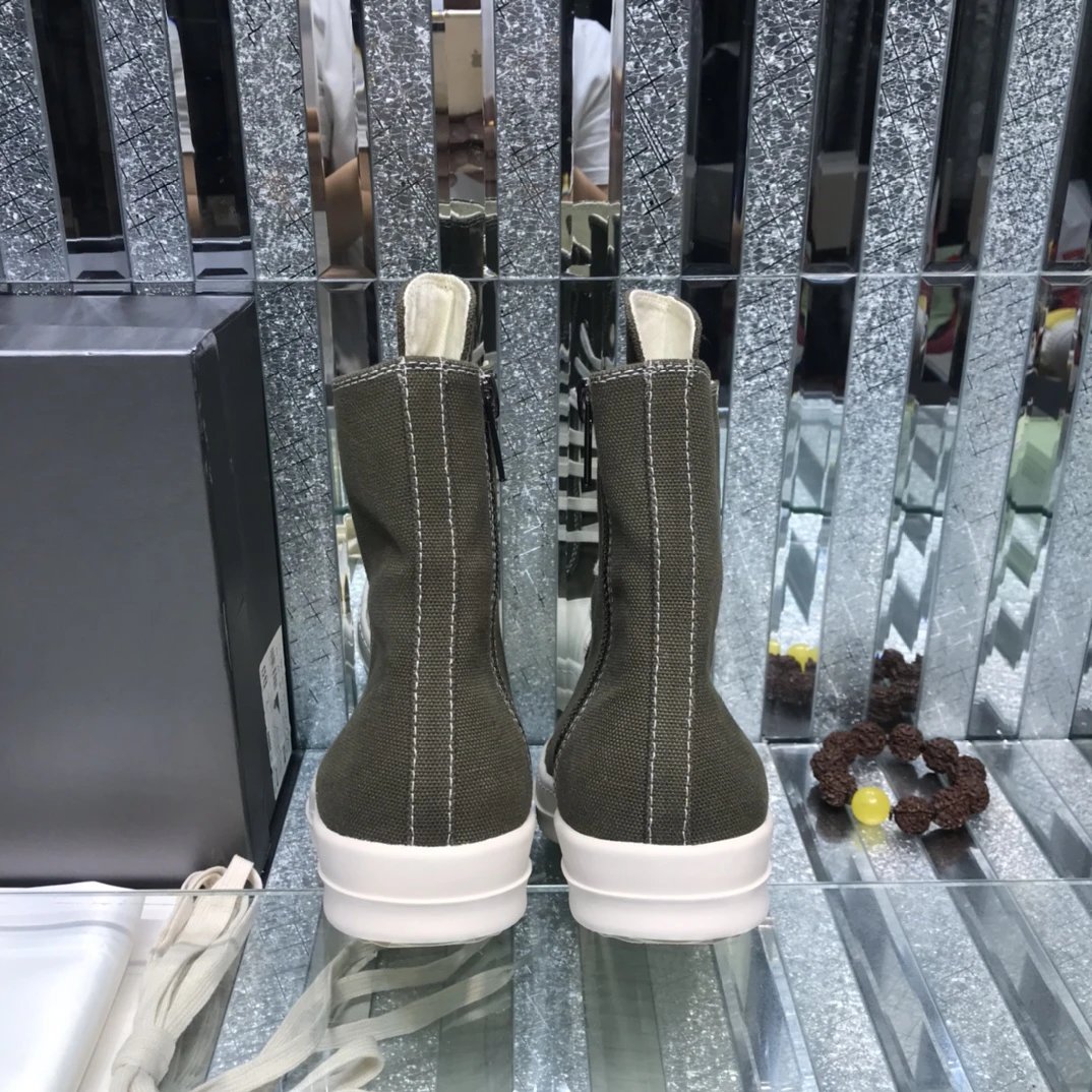 Rick Owens Canvas High-Top Sneakers Grey - Gallery Image 7 - Detailed View