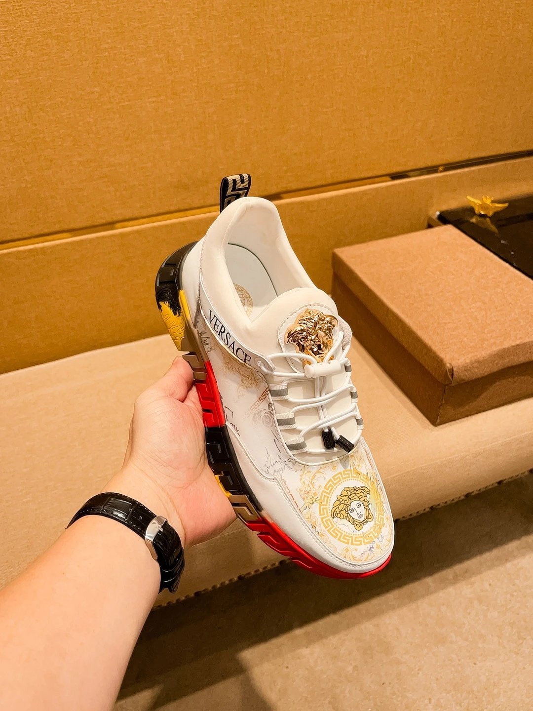 Luxury Leather Sneakers Baroque White - Gallery Image 7 - Detailed View