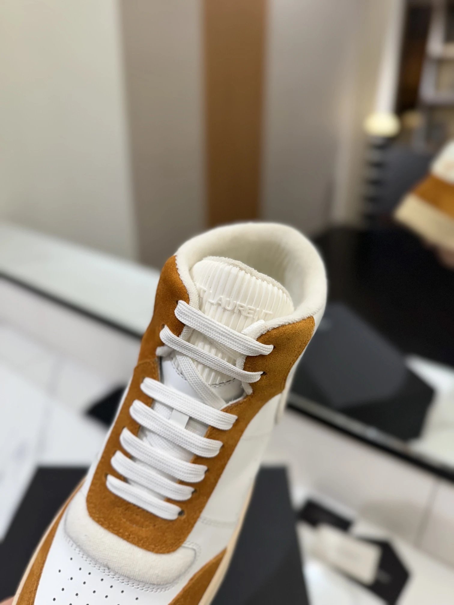 Saint Laurent SL80 Sneakers White & Camel - Gallery Image 8 - Detailed View