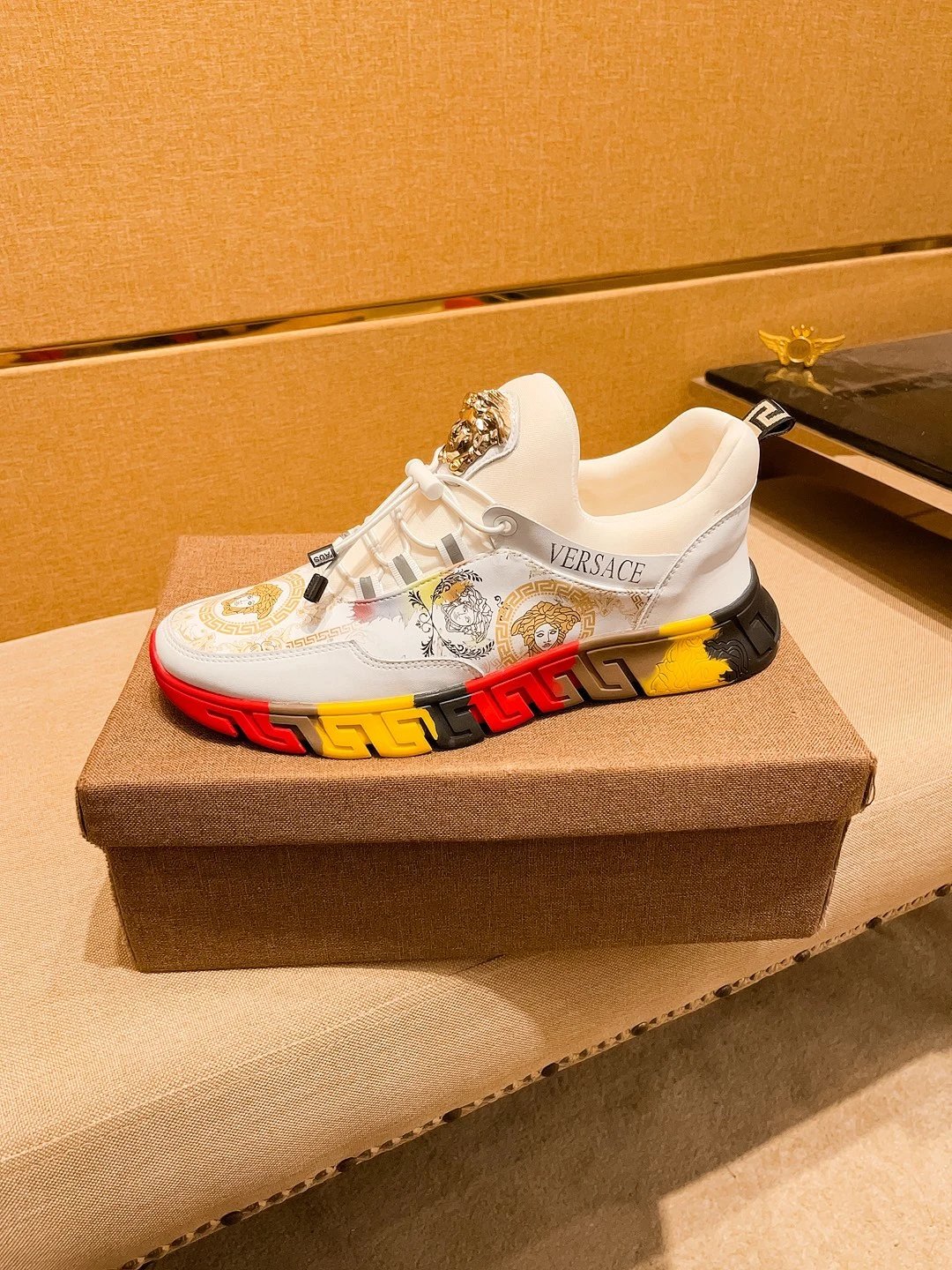 Baroque Leather Sneakers Multicolor Trim - Gallery Image 6 - Detailed View