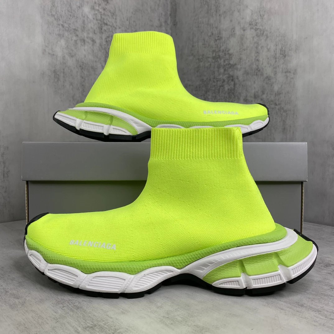 Retro Sock Sneakers Knit High Top Chunky Sole Neon Lime - Gallery Image 9 - Detailed View