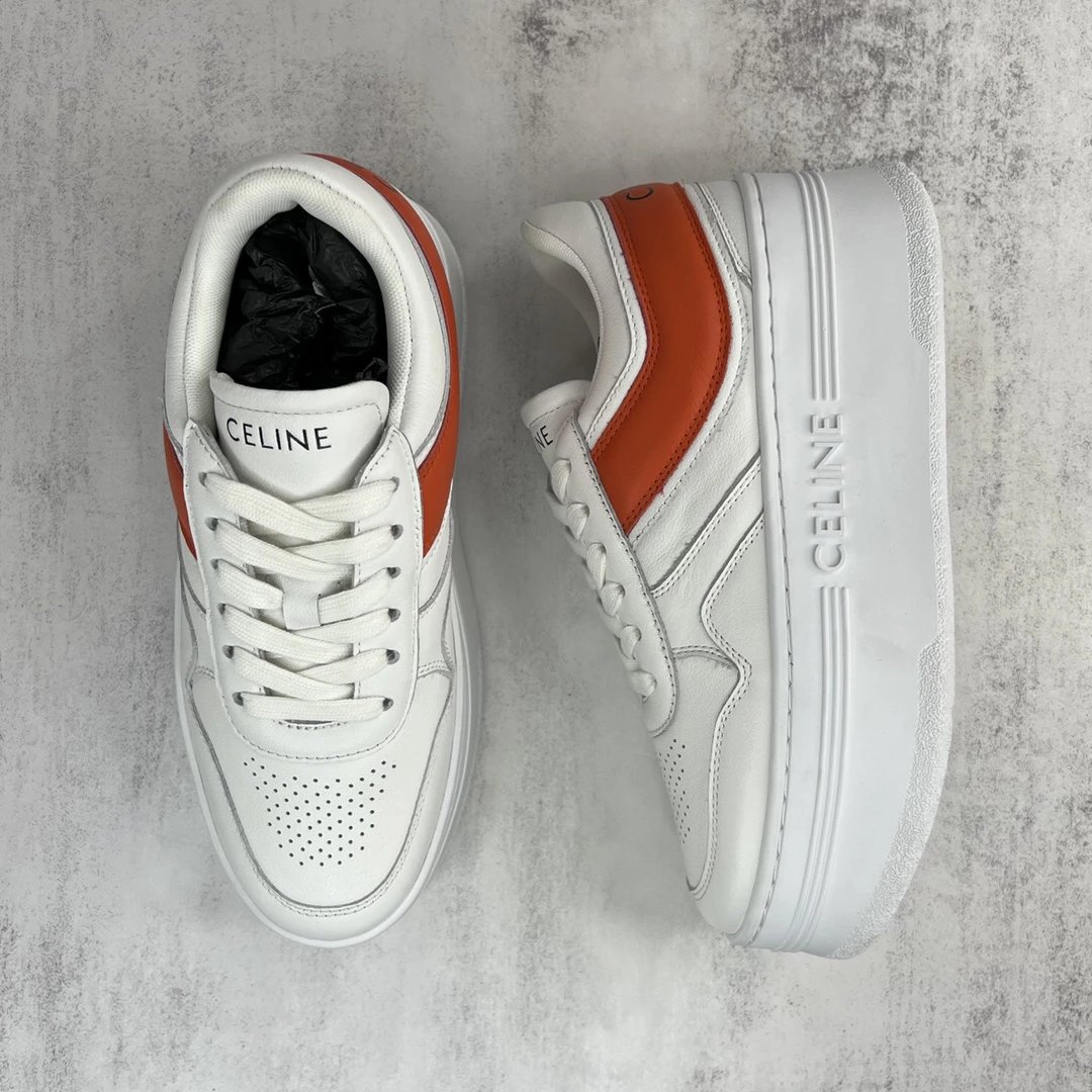 Platform Leather Cookie Sneakers Summer White Blaze Orange - Gallery Image 3 - Detailed View