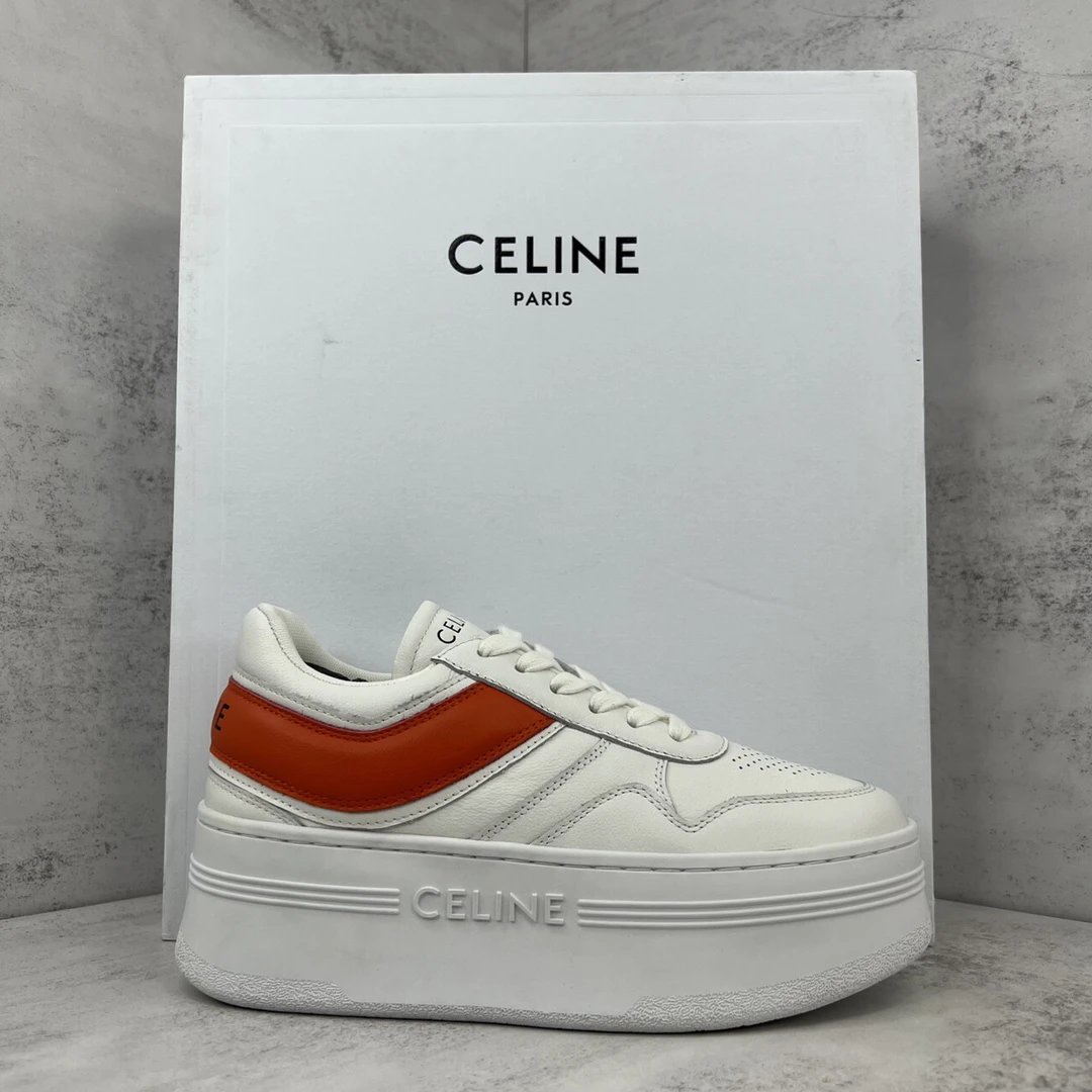 Platform Leather Cookie Sneakers Summer White Blaze Orange - Gallery Image 1 - Detailed View