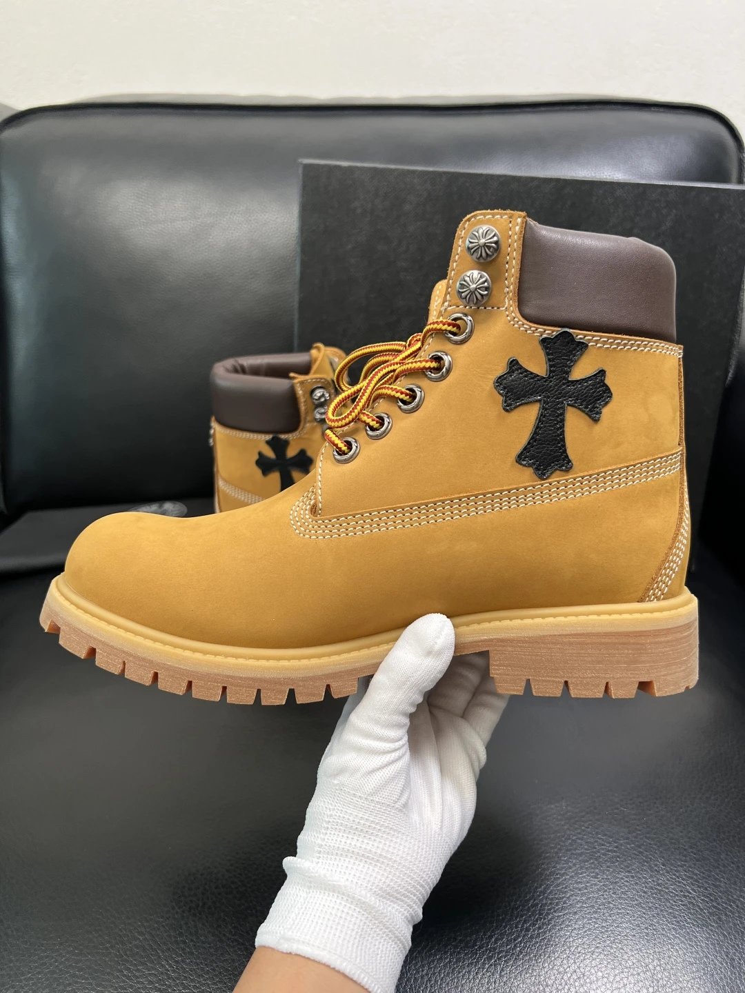 Luxury Leather Work Boots Amber Brown - Gallery Image 5 - Detailed View