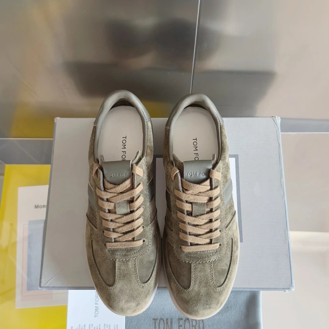 Suede Leather Trainer Sneakers Olive Green - Gallery Image 7 - Detailed View