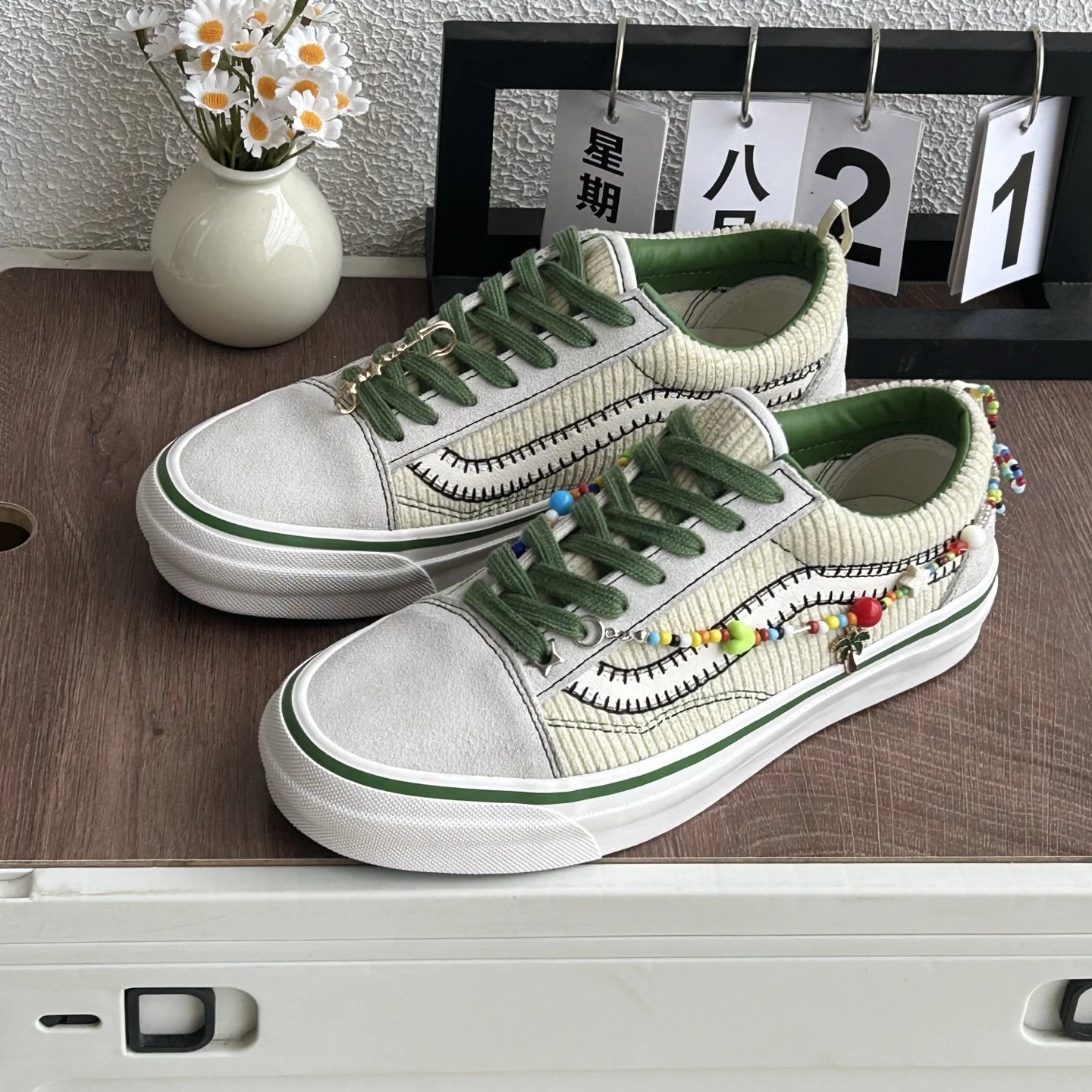 Vans Old Skool Crystal Sole Beige Green - Gallery Image 2 - Detailed View