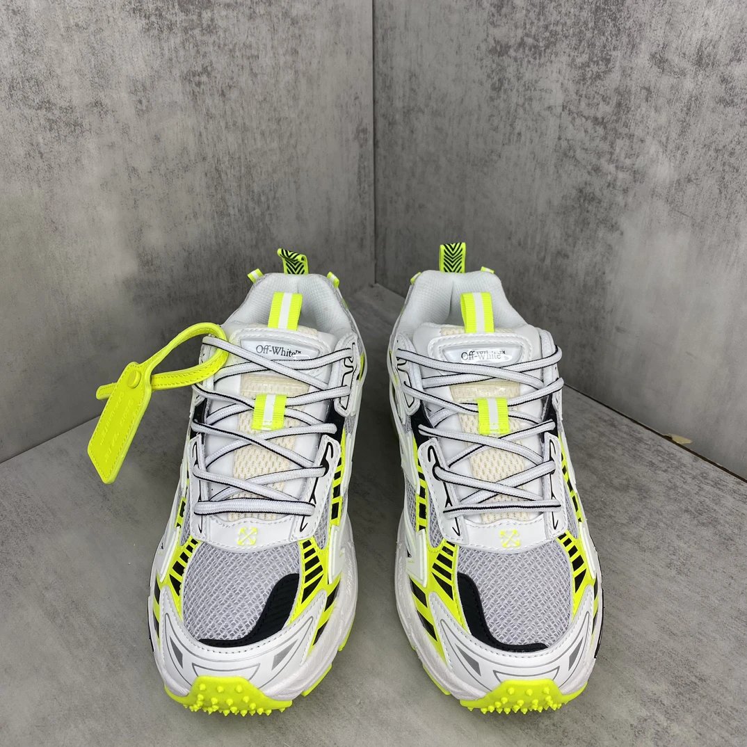 Mesh Leather Running Sneakers with EVA Sole Neon Yellow - Gallery Image 4 - Detailed View