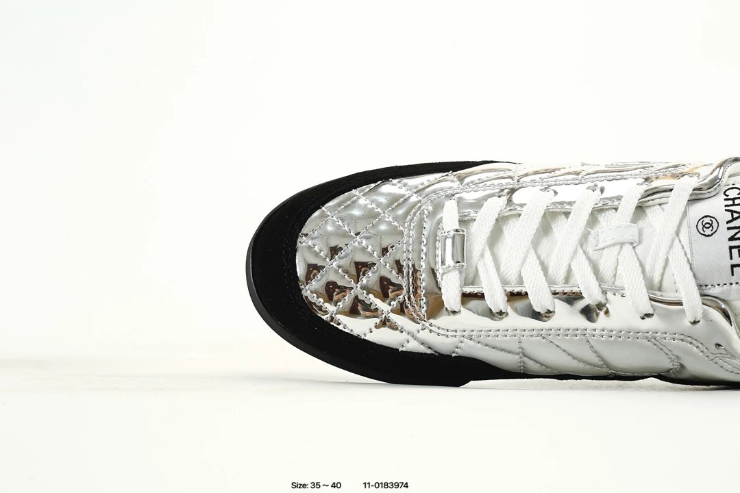 Luxury Calfskin Low Top Sneakers Metallic Silver - Gallery Image 5 - Detailed View