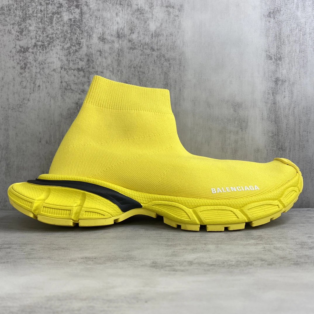 3XL Sock Sneakers Knit High Top Retro Sport Fluoro Yellow - Gallery Image 6 - Detailed View