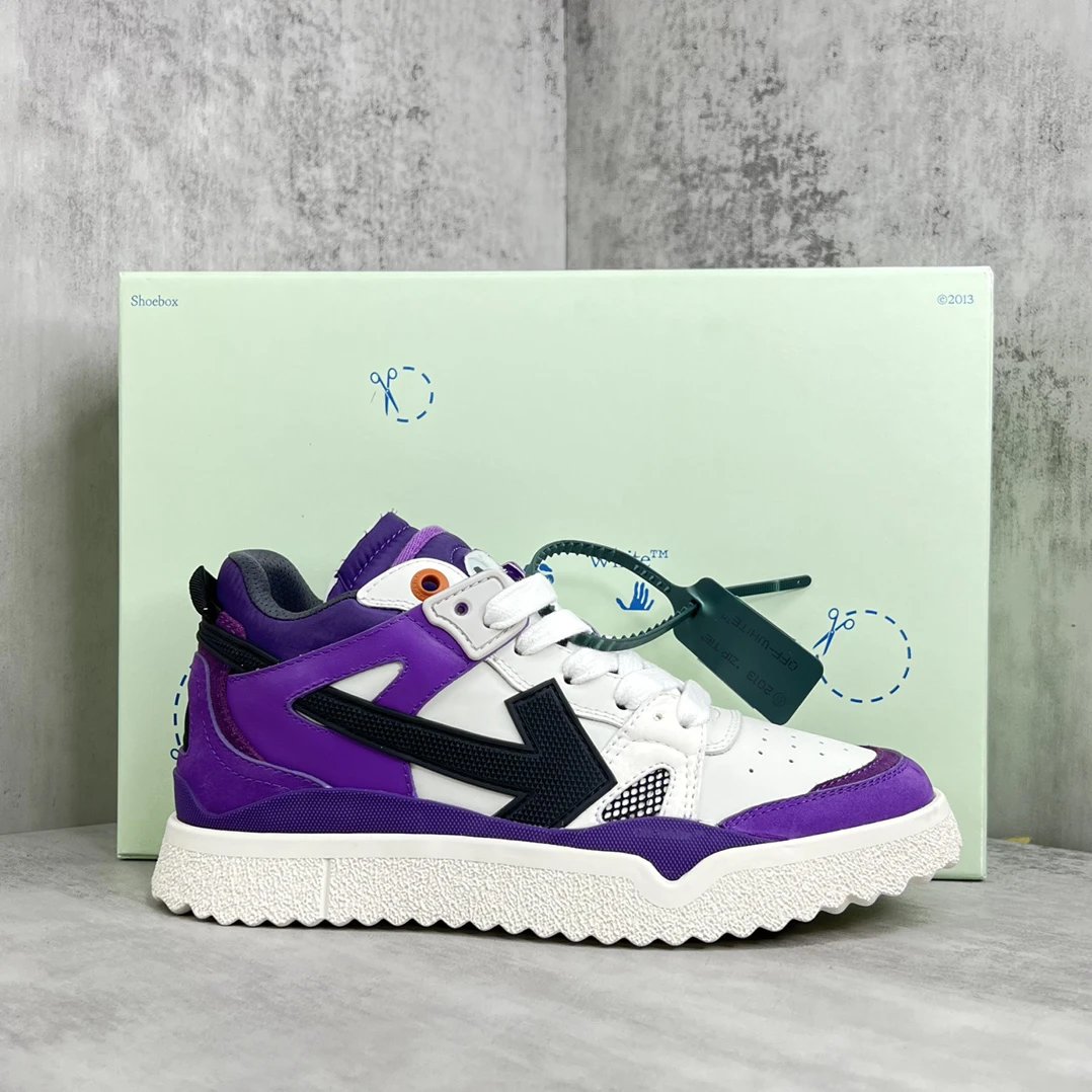 Retro Leather Low Top Sneakers Purple White - Gallery Image 1 - Detailed View