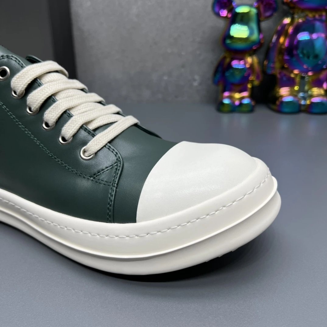 Rick Owens Leather Sneakers Dark Green  - Gallery Image 4 - Detailed View