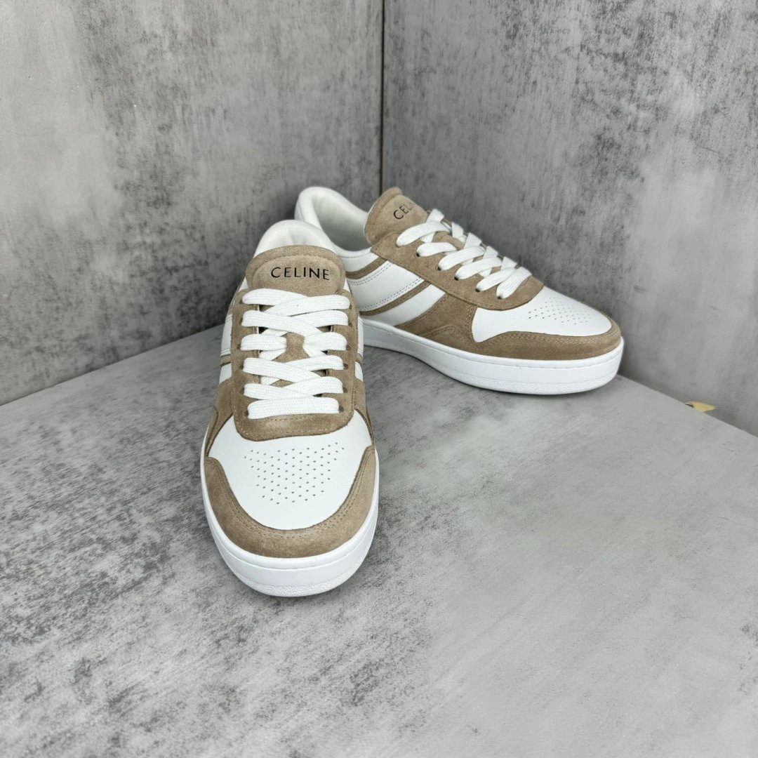 Unisex Low Top Skate Sneakers Leather Suede Warm Taupe - Gallery Image 2 - Detailed View