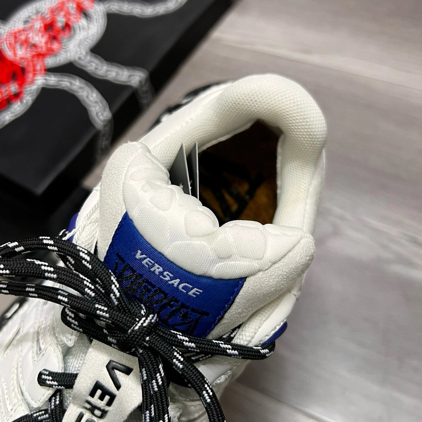 Luxury Leather Mesh Sneakers Ivory White - Gallery Image 7 - Detailed View