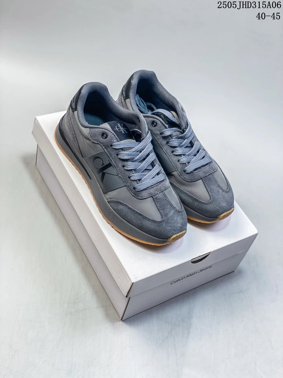 Retro Jogger Sneakers Suede Mesh Breathable Steel Blue - Gallery Image 6 - Detailed View