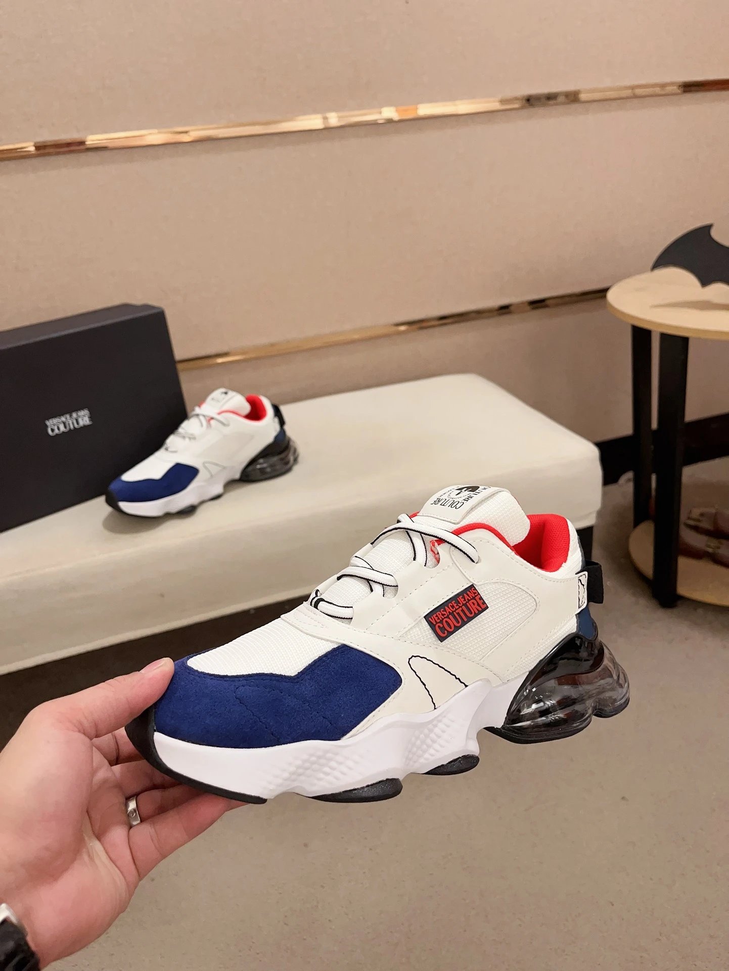 Luxury Leather Dad Sneakers White Sapphire - Gallery Image 3 - Detailed View