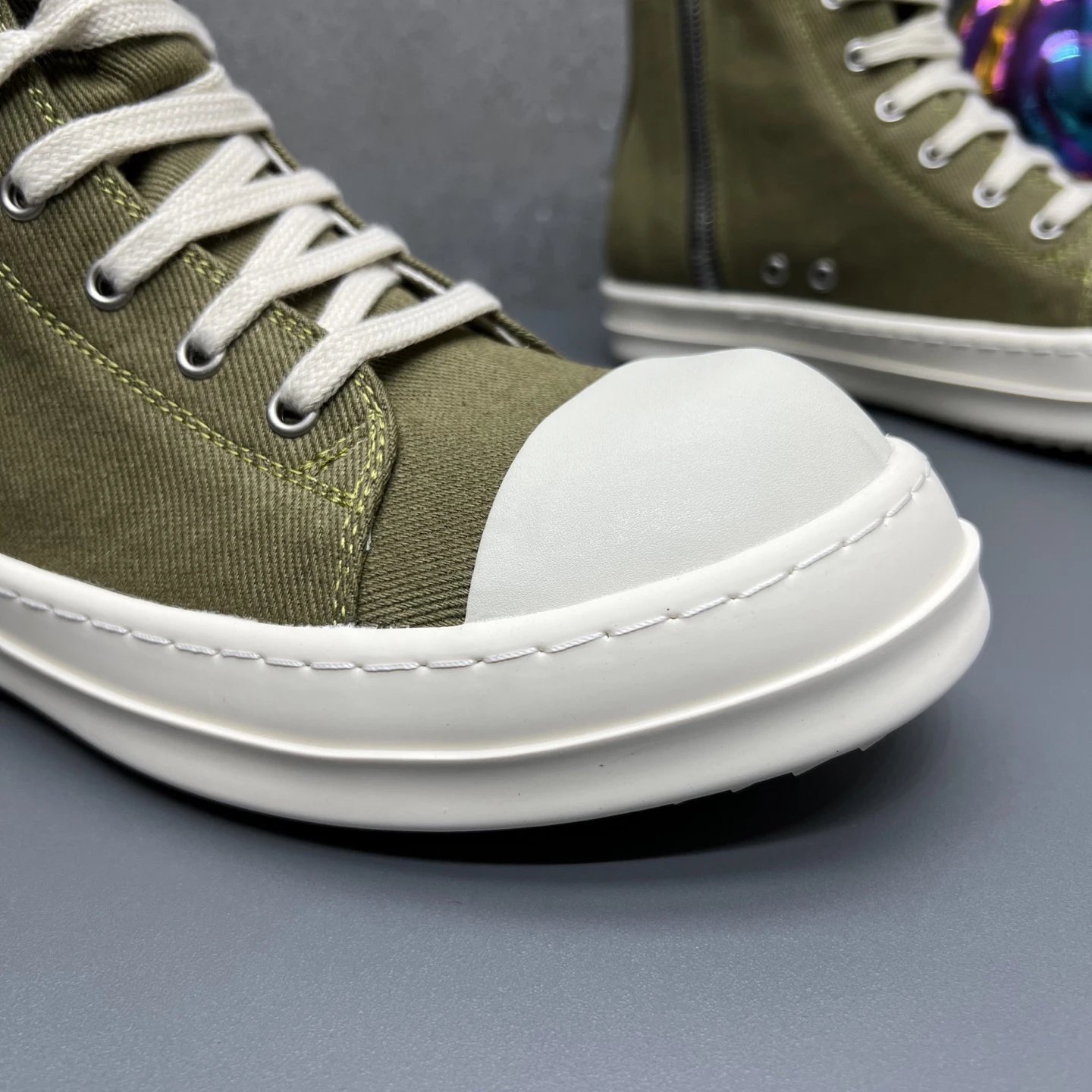 Rick Owens Casual High-Top Sneakers Green - Gallery Image 4 - Detailed View