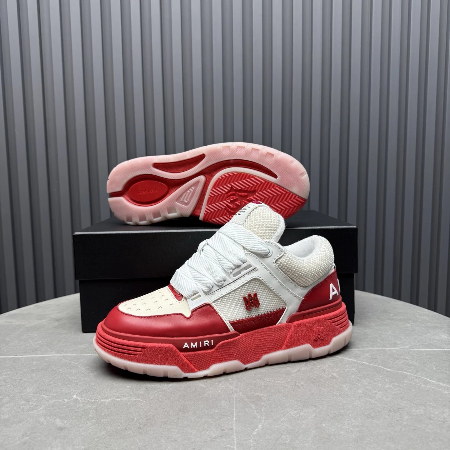 Low Top Leather Mesh Sneakers Unisex Crimson Red - Gallery Image 9 - Detailed View