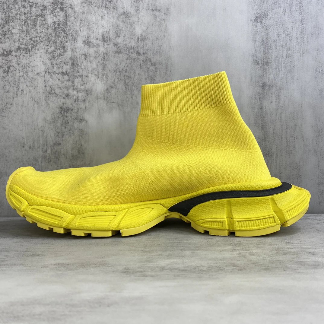 3XL Sock Sneakers Knit High Top Retro Sport Fluoro Yellow - Gallery Image 7 - Detailed View