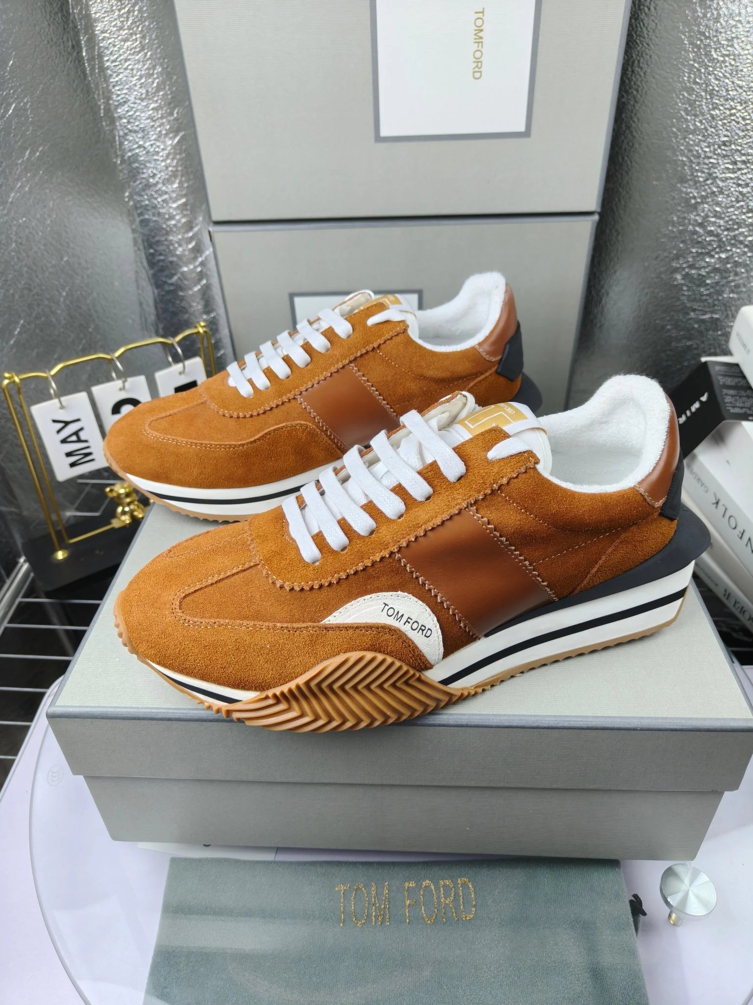 Retro Suede Platform Sneakers Amber Brown - Gallery Image 9 - Detailed View