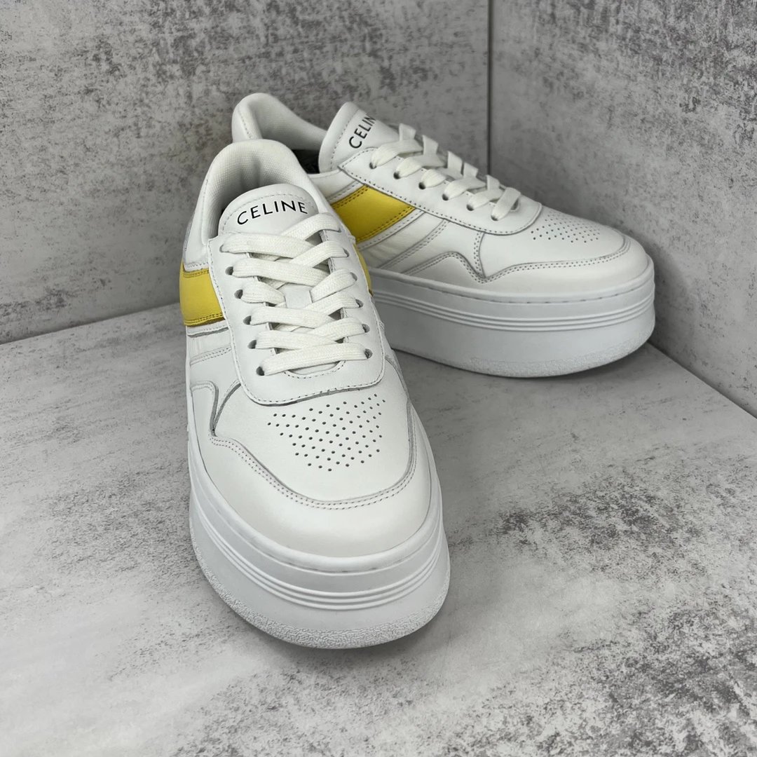 Platform Leather Sneakers Retro Style in Ivory and Amber - Gallery Image 2 - Detailed View